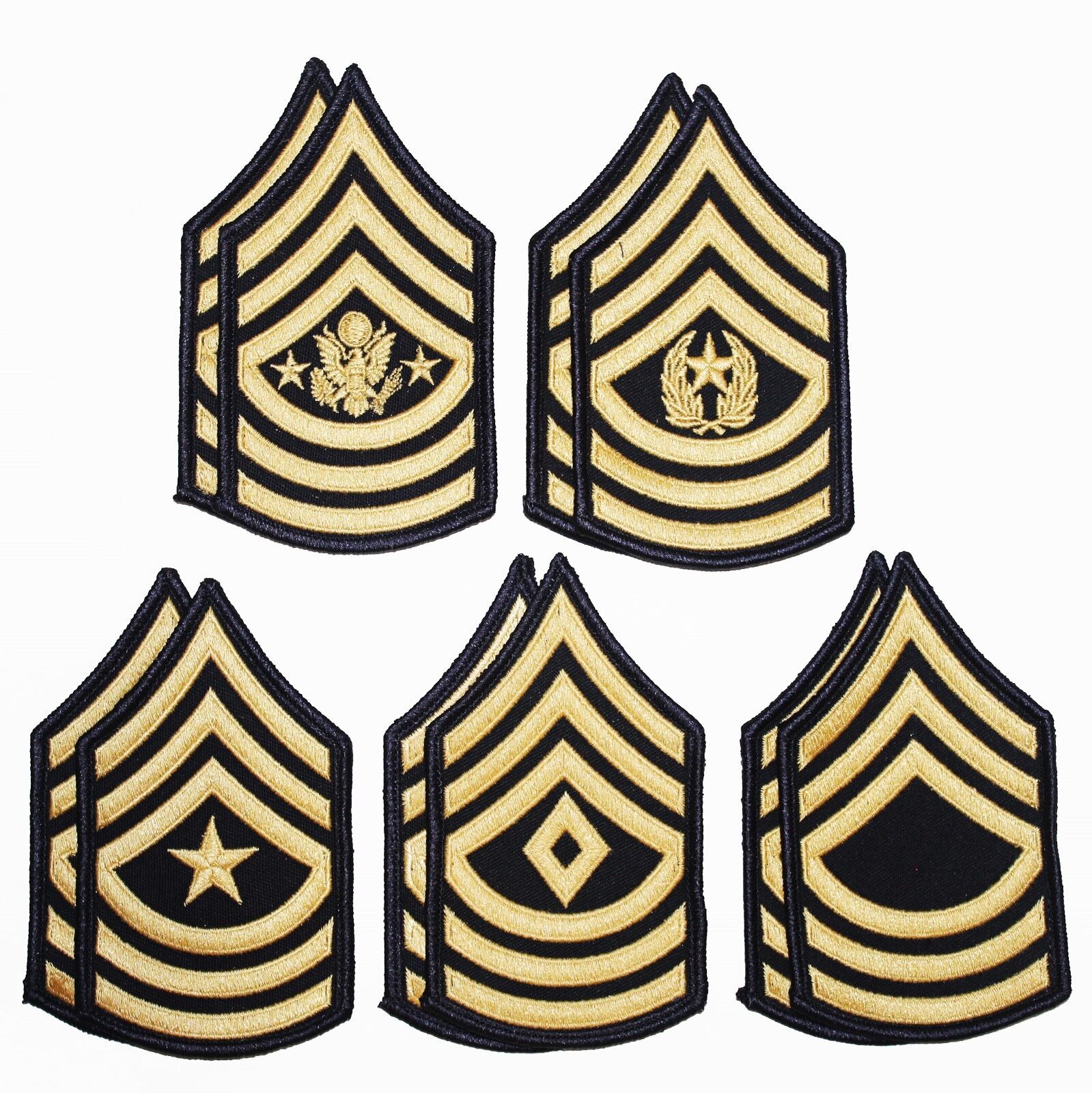 5 Pair Army Senior Enlisted Sergeant Rank Blue Gold Chevron Patches - Female