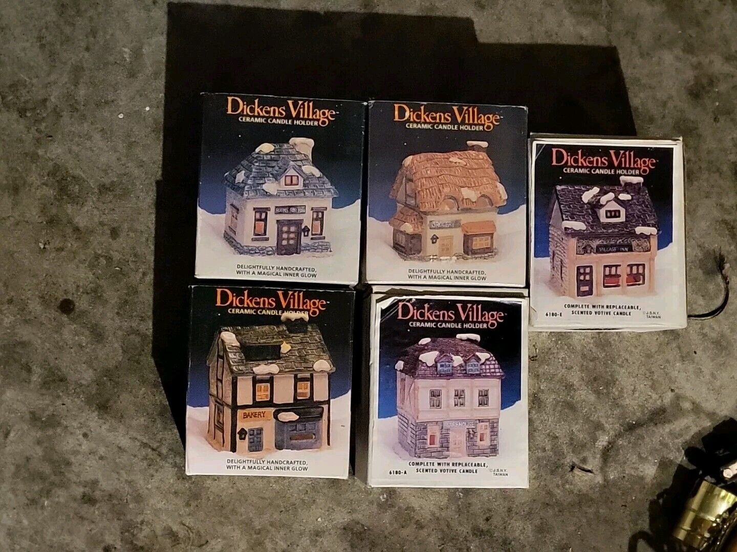 Lot of 5 Dickens Village Ceramic Candle Holders Christmas Village Town