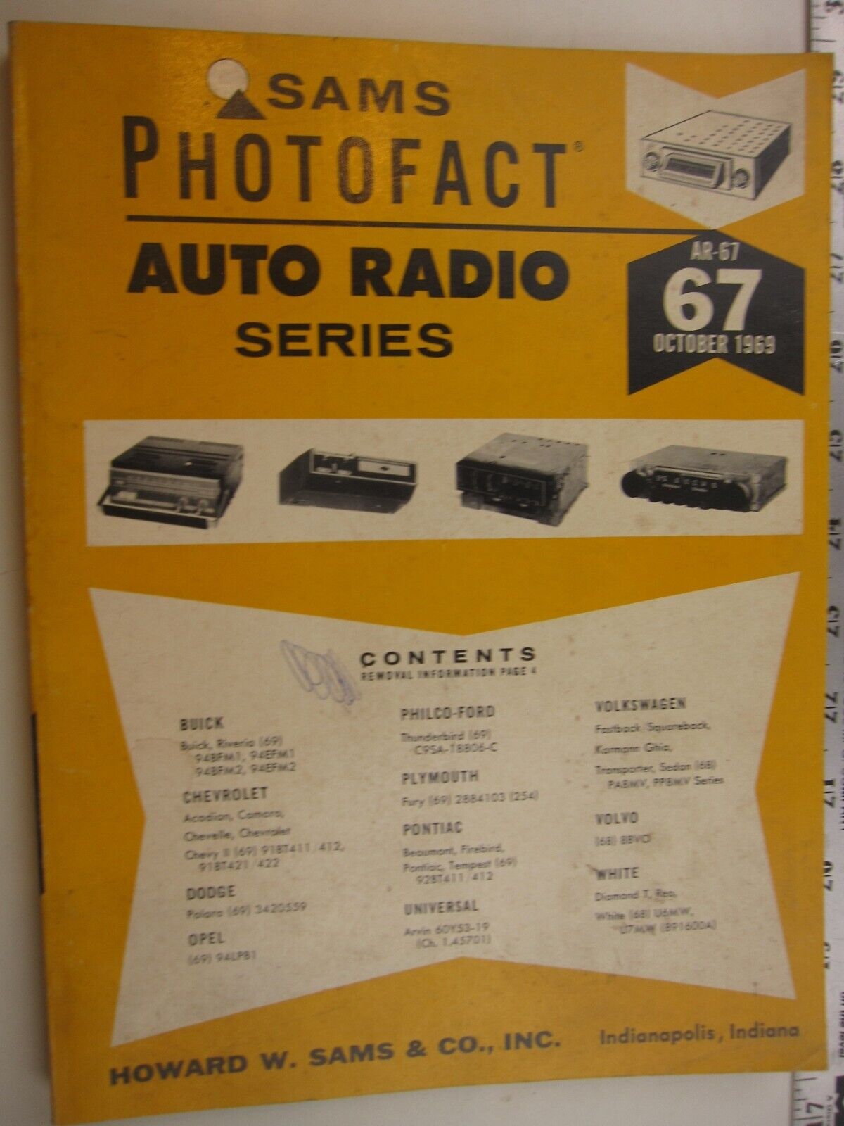 SF OCTOBER 1969 Sams Photofact   AUTO RADIO Series AR-67 BIS