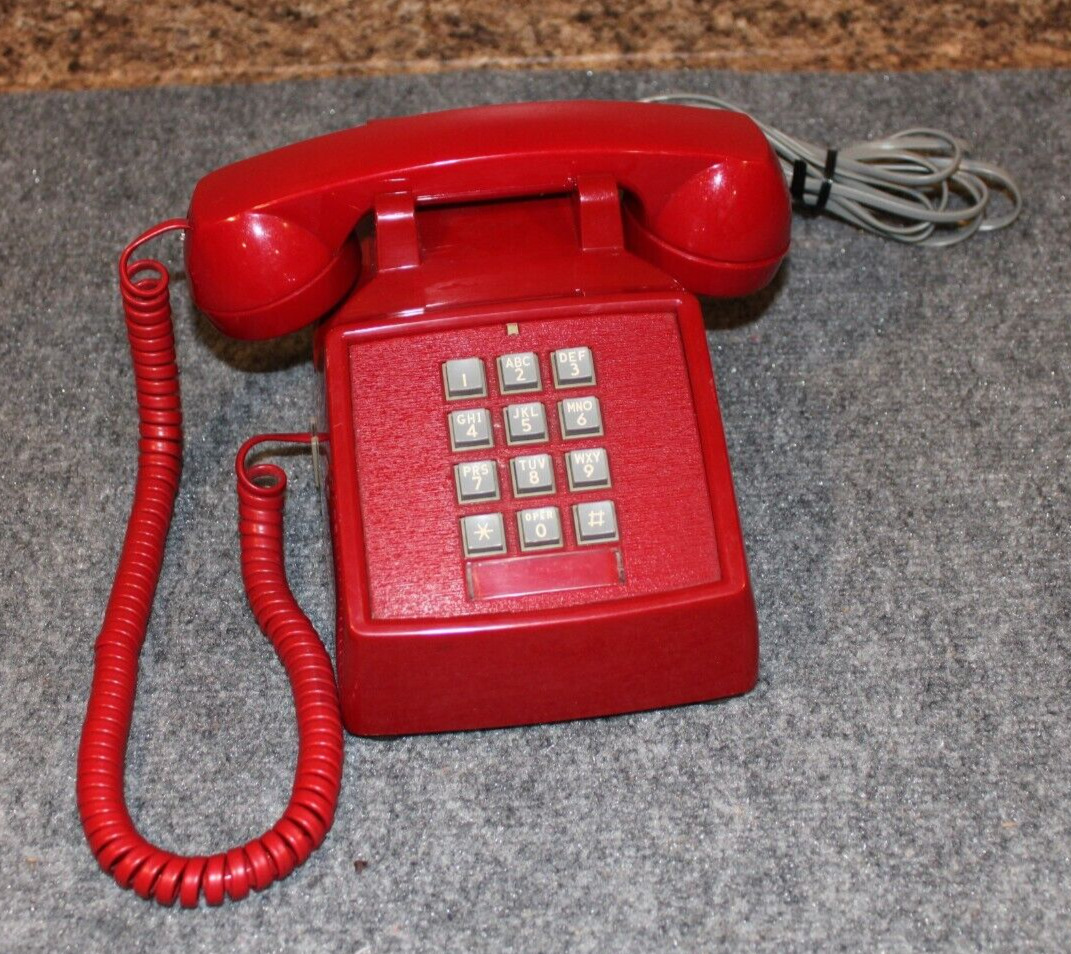 Vintage AT&T Red Hotline Desktop Pushbutton Phone WORKS CLEAN