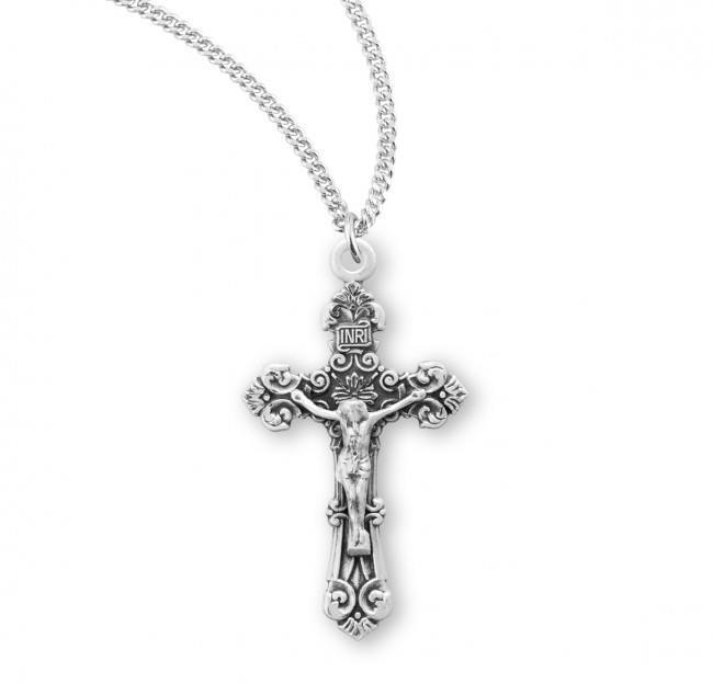 Fancy Filigree Sterling Silver Crucifix 1.1in x 0.6in Features 18in Long chain