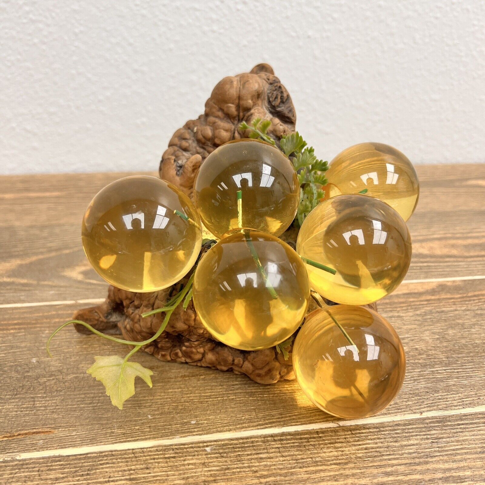 Vintage Lucite Acrylic Grapes on Wood Table Decor