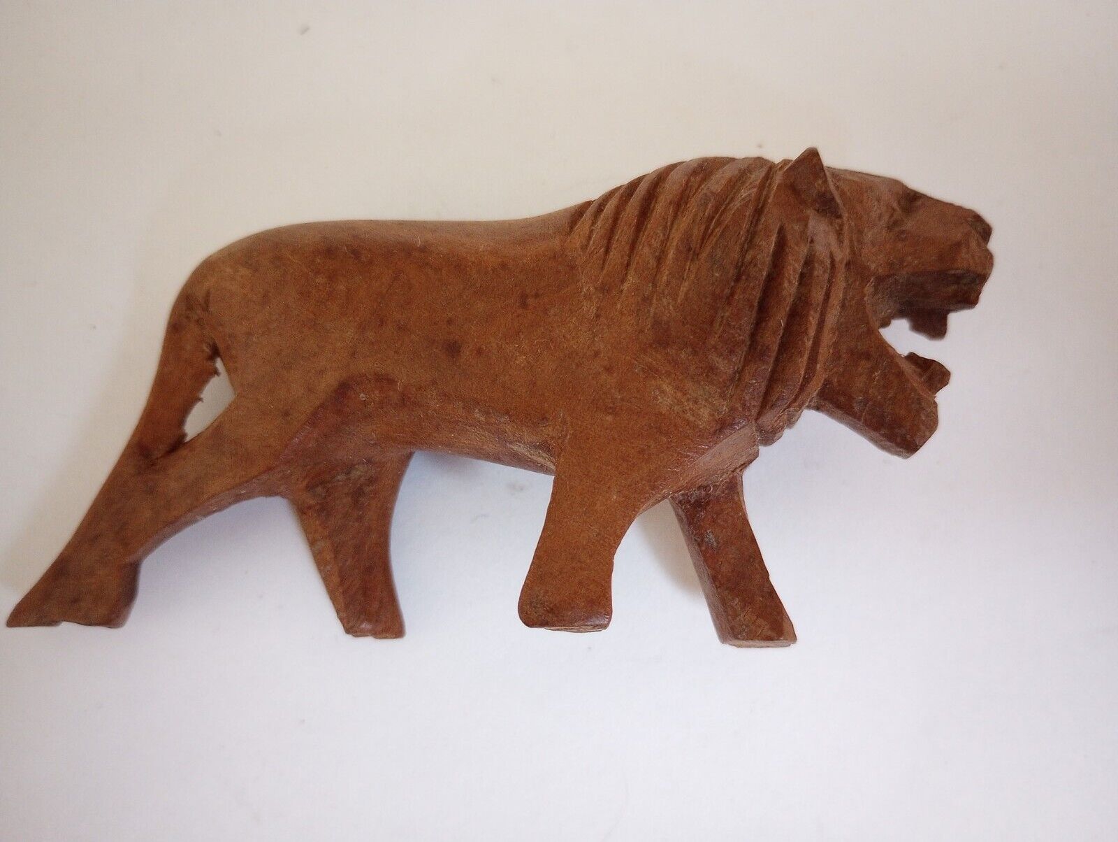 Vintage Hand Carved Wooden Lion Sculpture Figure 3.75\