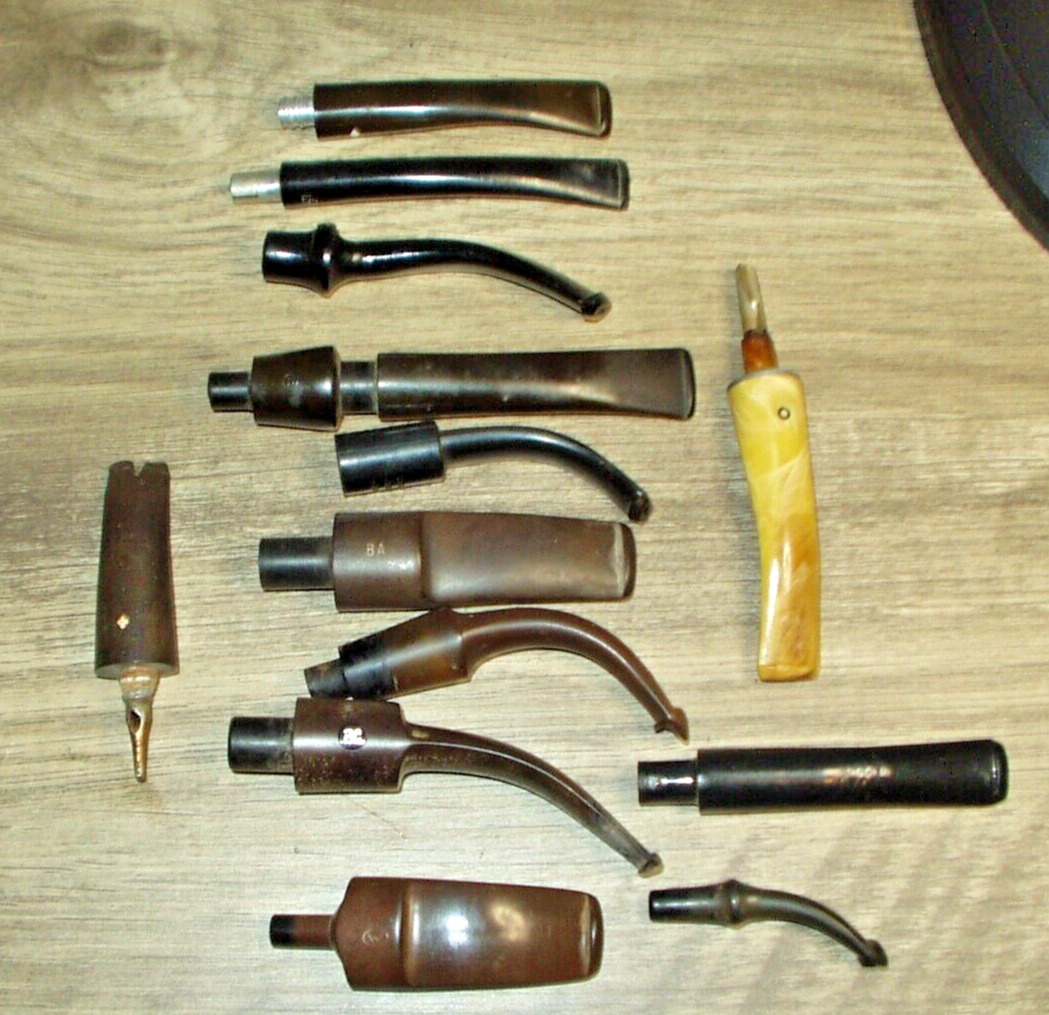 Lot of 13 Vintage Bent Shape Estate Smoking Pipe Stems (Used) For Briar Pipes