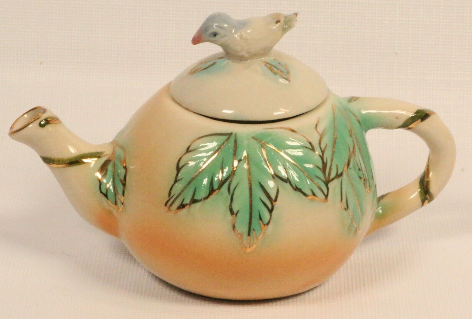Vintage Miniature Teapot Sweet Orange Bird 3\