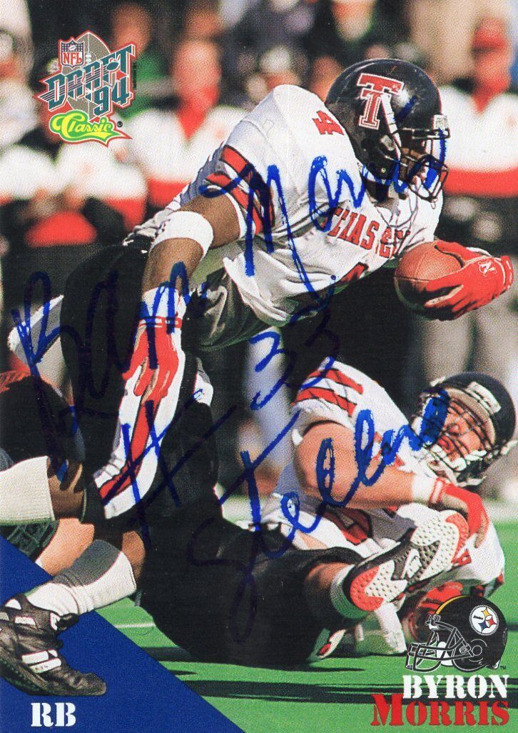 BYRON BAM MORRIS Signed 1994 Classic Football Card #68 Steelers & Texas Tech RB