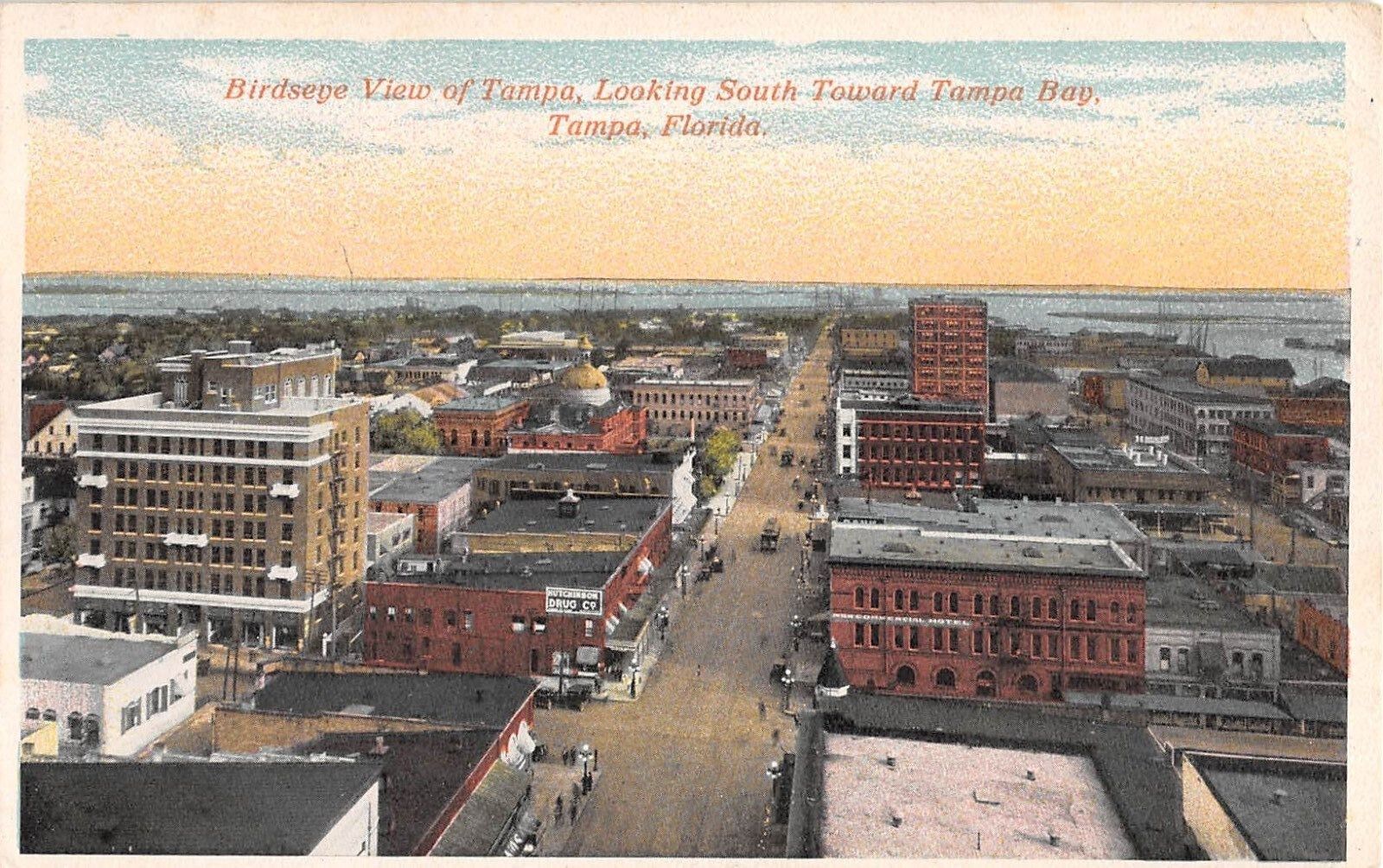 c.1910 BEV Stores Business District looking Toward Bay Tampa FL post card 