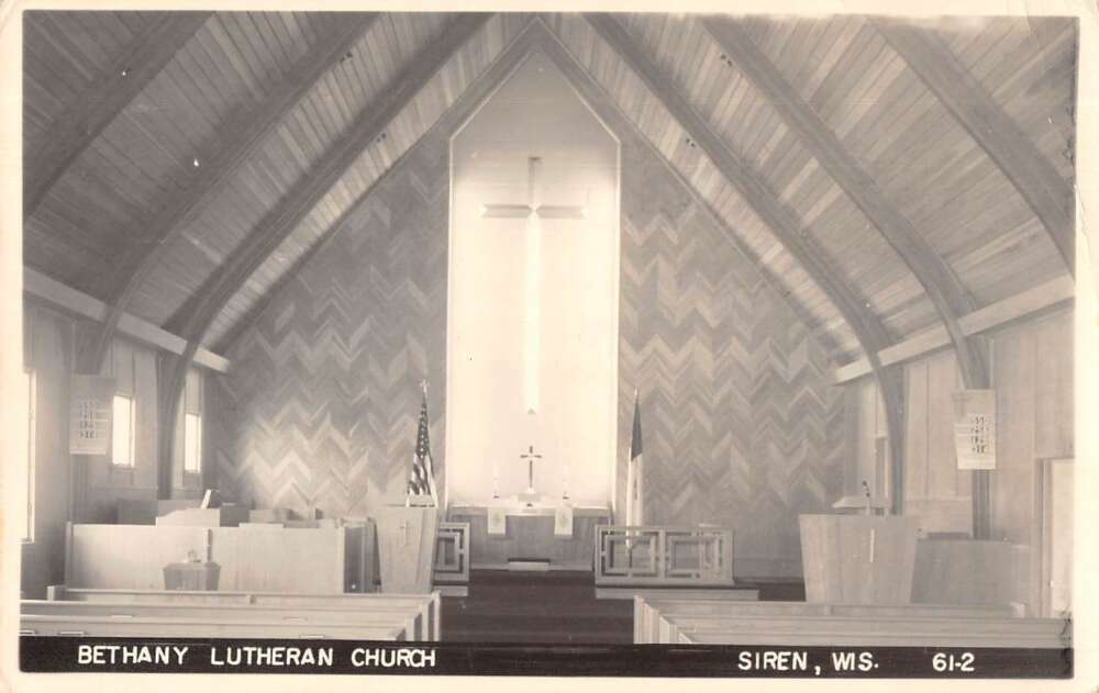 Siren Wisconsin Bethany Lutheran Church Interior Real Photo Postcard AA13026