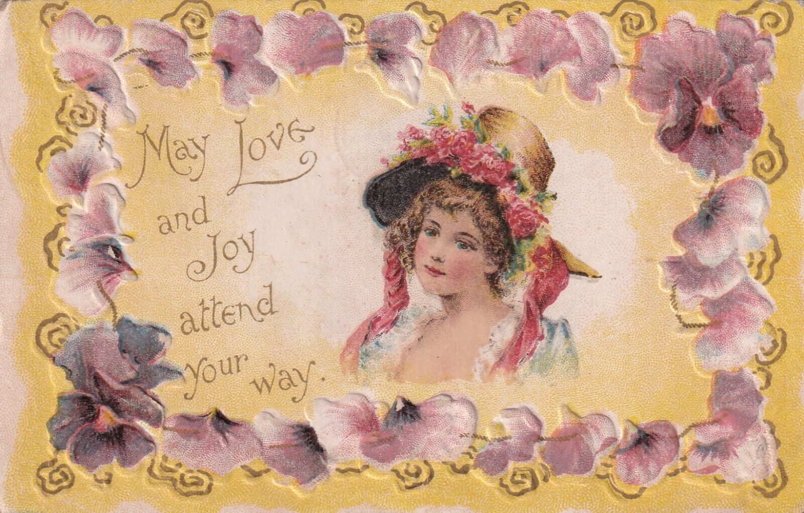 1908 MAY LOVE AND JOY ATTEND YOUR WAY, BEN FRANKLIN STAMP