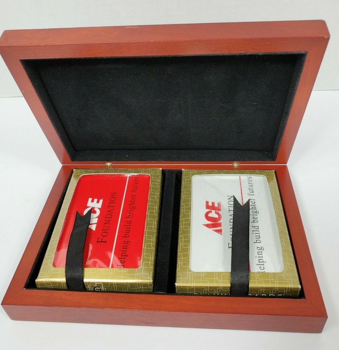 Gemaco & Ace Foundation Playing Cards 2 Sets in wooden box