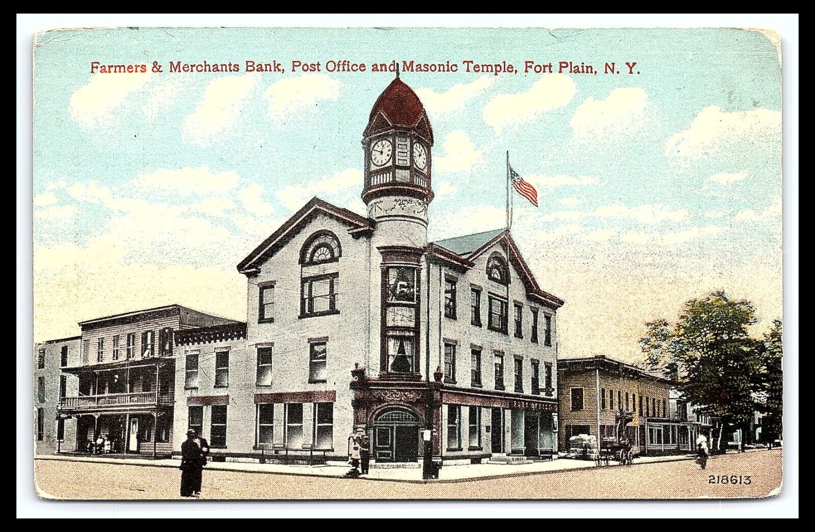 Fort Plain NY Postcard Farmers & Merchants Bank Post Office Masonic Temple pc228