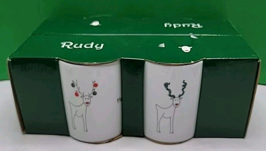2002 BIA Cordon Bleu Happy Holiday Reindeer Coffee Cups - Set Of 4 Designs