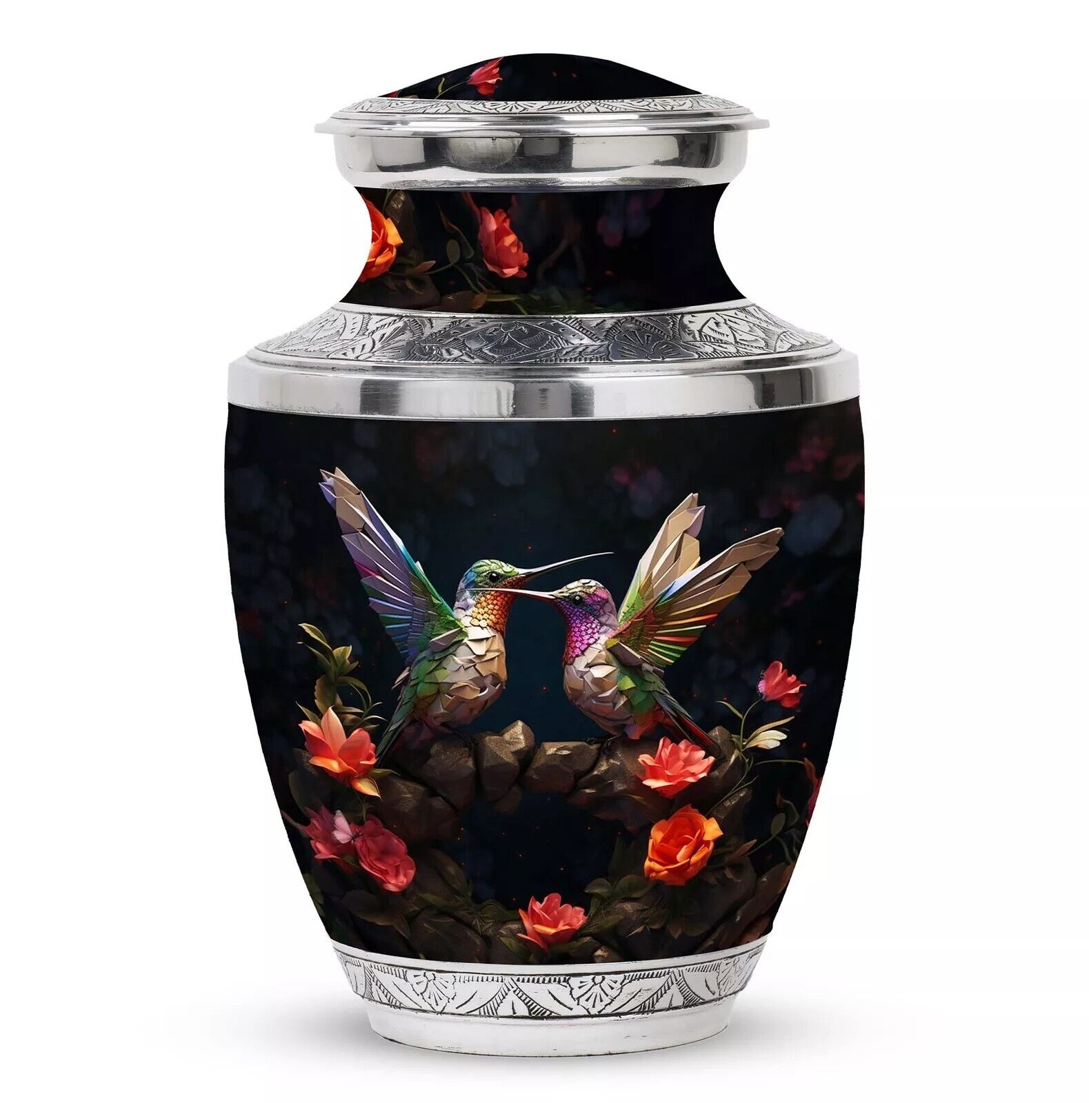 Humming Bird Sitting On Rock Large Urn Handcrafted Human Ashes Funeral Burial