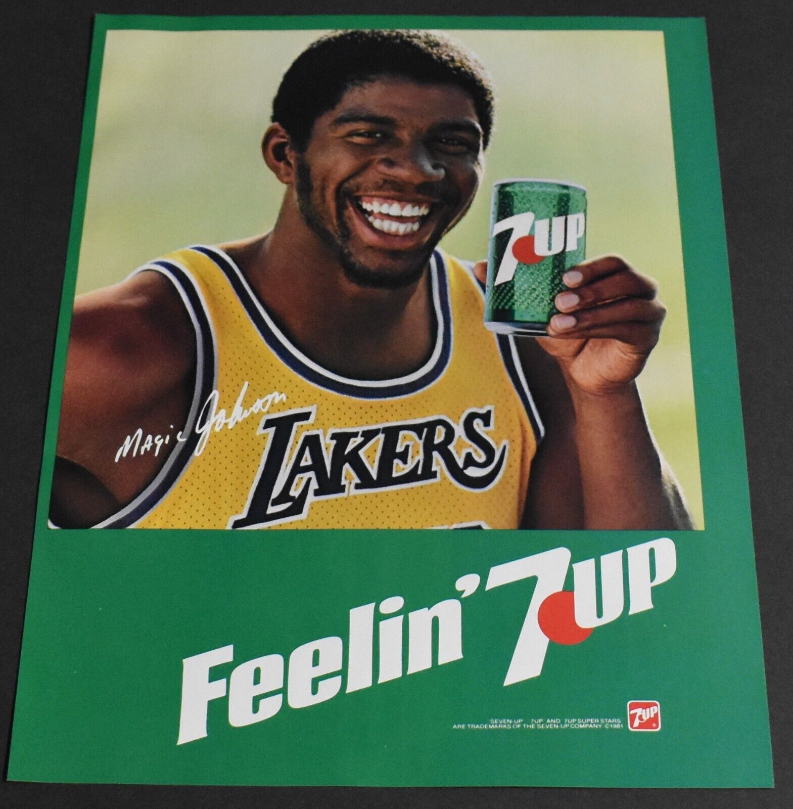 1982 Print Ad Magic Johnson NBA Basketball Los Angeles Lakers 7up Soda Pop art