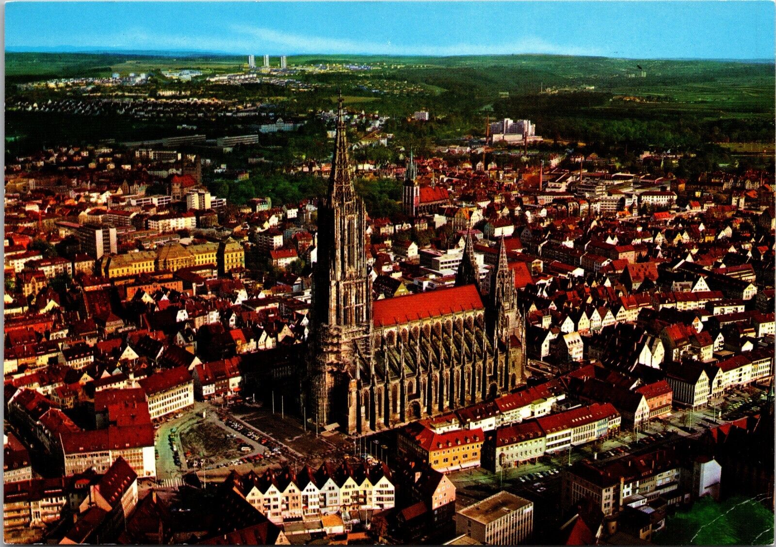 Postcard Aerial View of the Ulm Cathedral Münster, Germany c1977