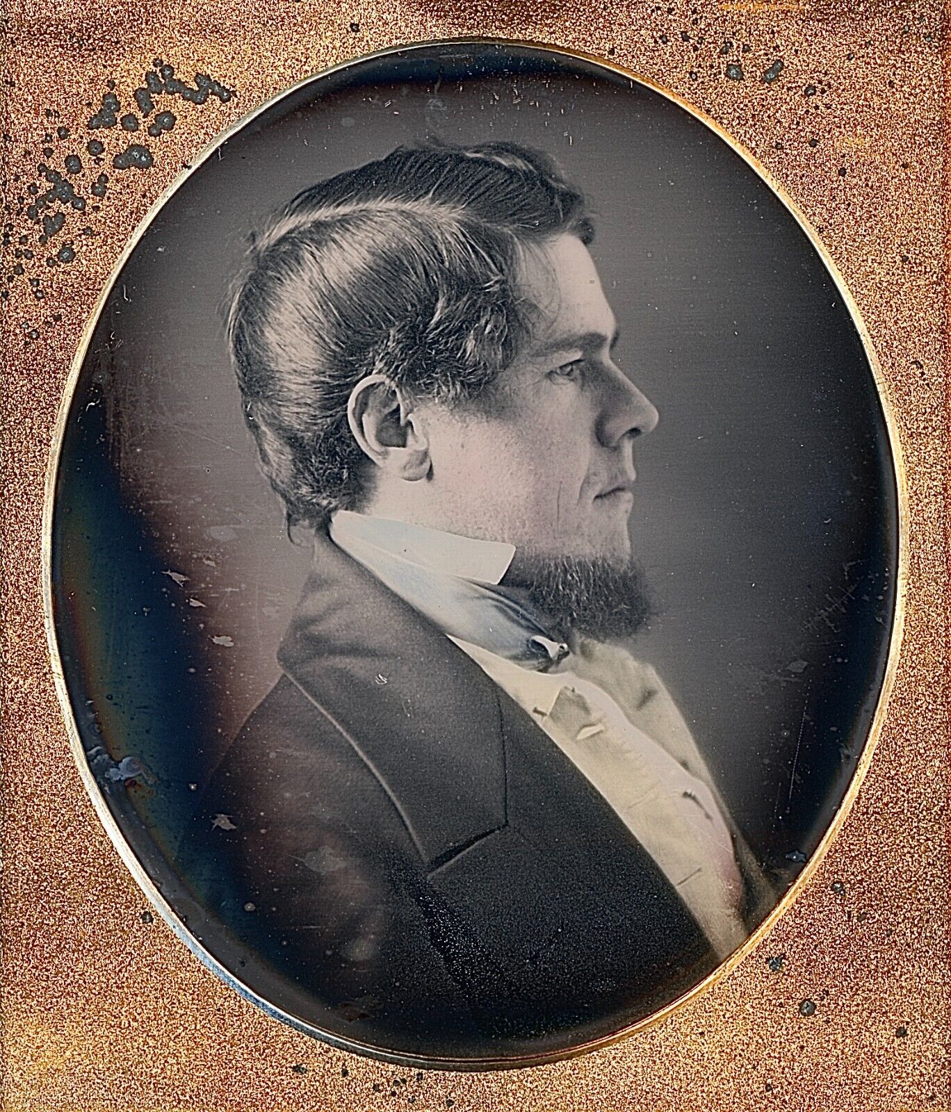 Profile View Bearded Man Tinted Tie + Vest Artistic 1/6 Plate Daguerreotype T366