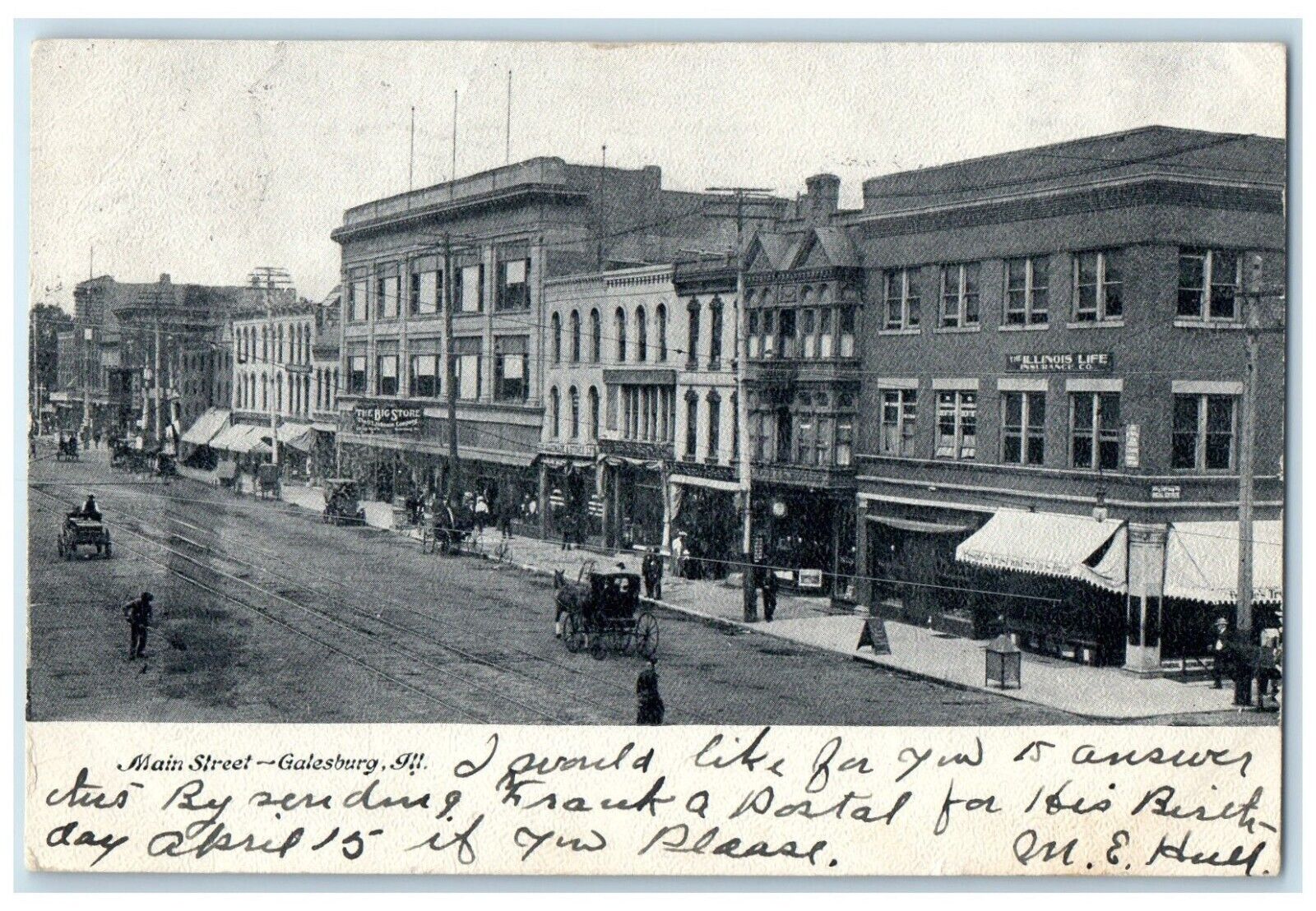 1908 View Of Main Street The Big Store Galesburg Illinois IL Antique Postcard