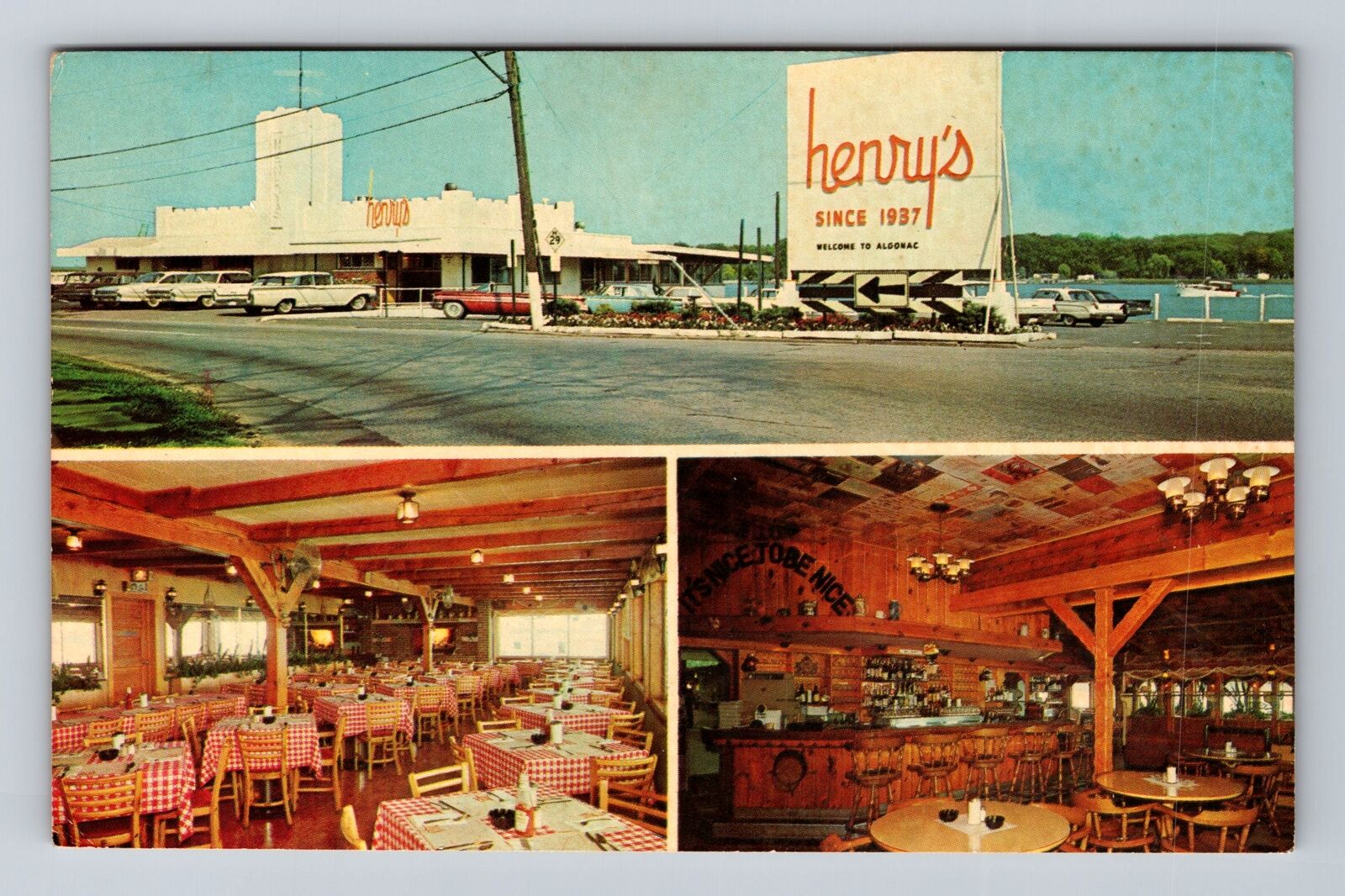 Algonac MI-Michigan, Henry\'s Restaurant, Advertising, Vintage c1965 Postcard