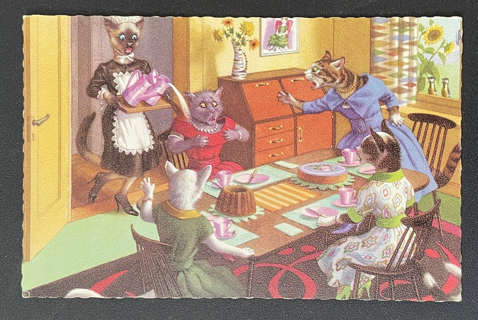 Postcard Alfred Mainzer Cats Tea Time Chaos Anthropomorphic