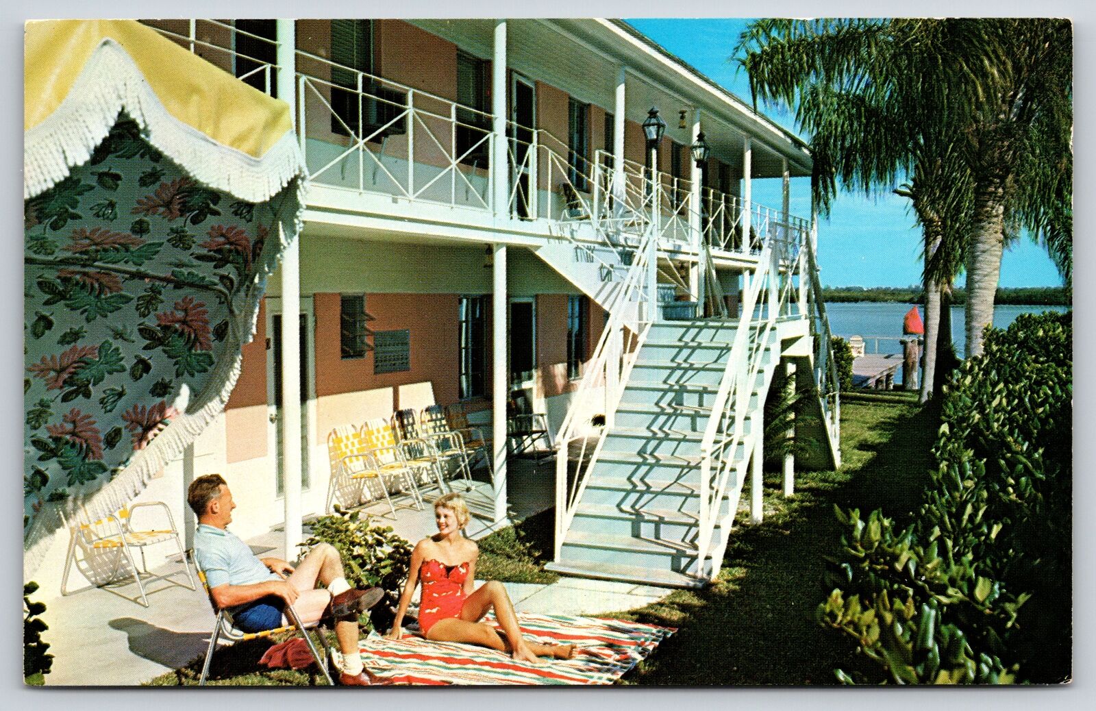 Roadside~Clearwater Beach Florida~Betts Apartment Motel Stairs Scene~Vintage PC