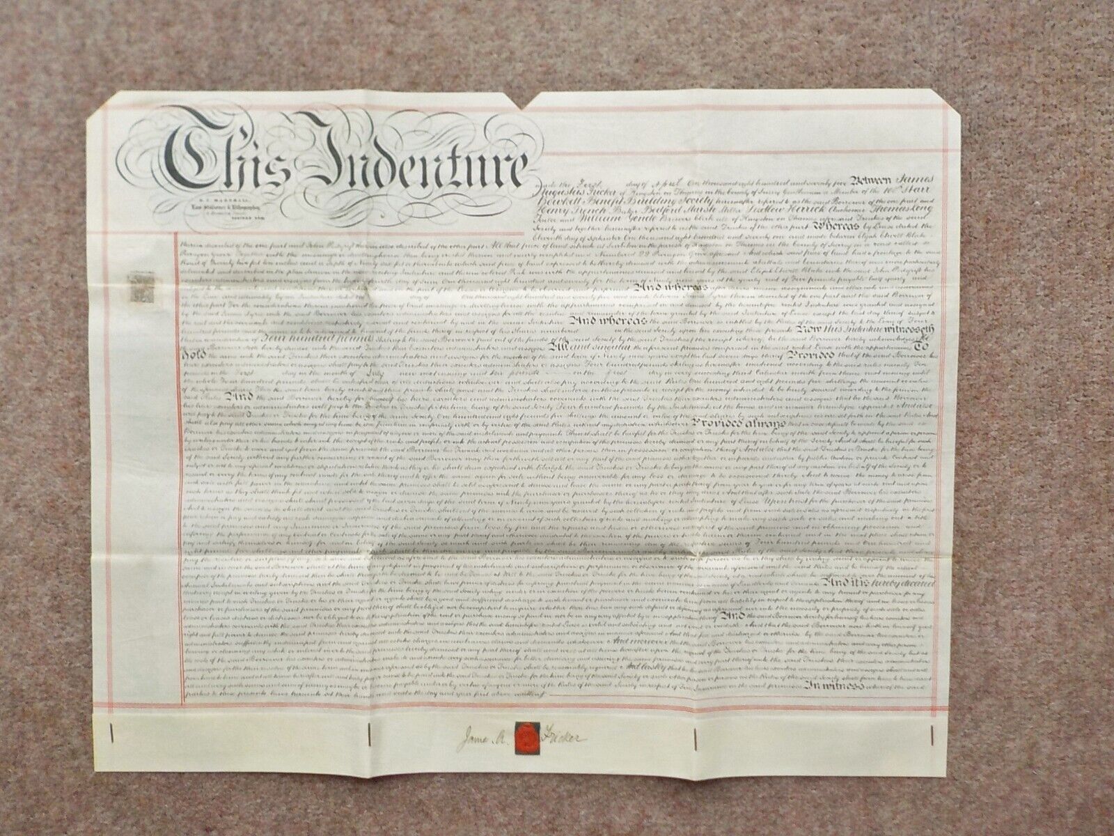 1875 Surbiton Kingston on Thames Surrey Vellum Deed Document Indenture