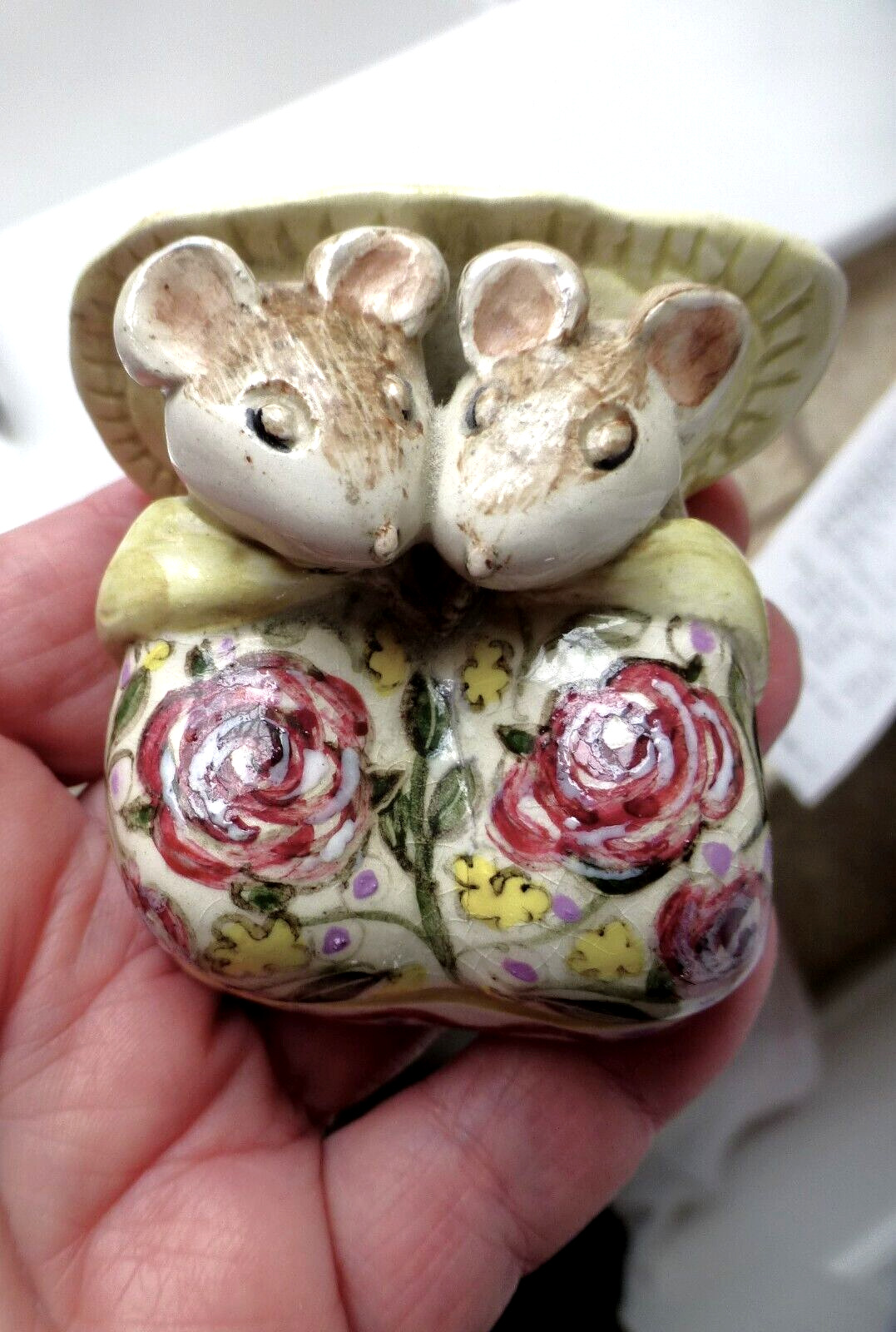 Original Studio Pottery Signed Kitty MacBride Two Mice SNUG in Bed