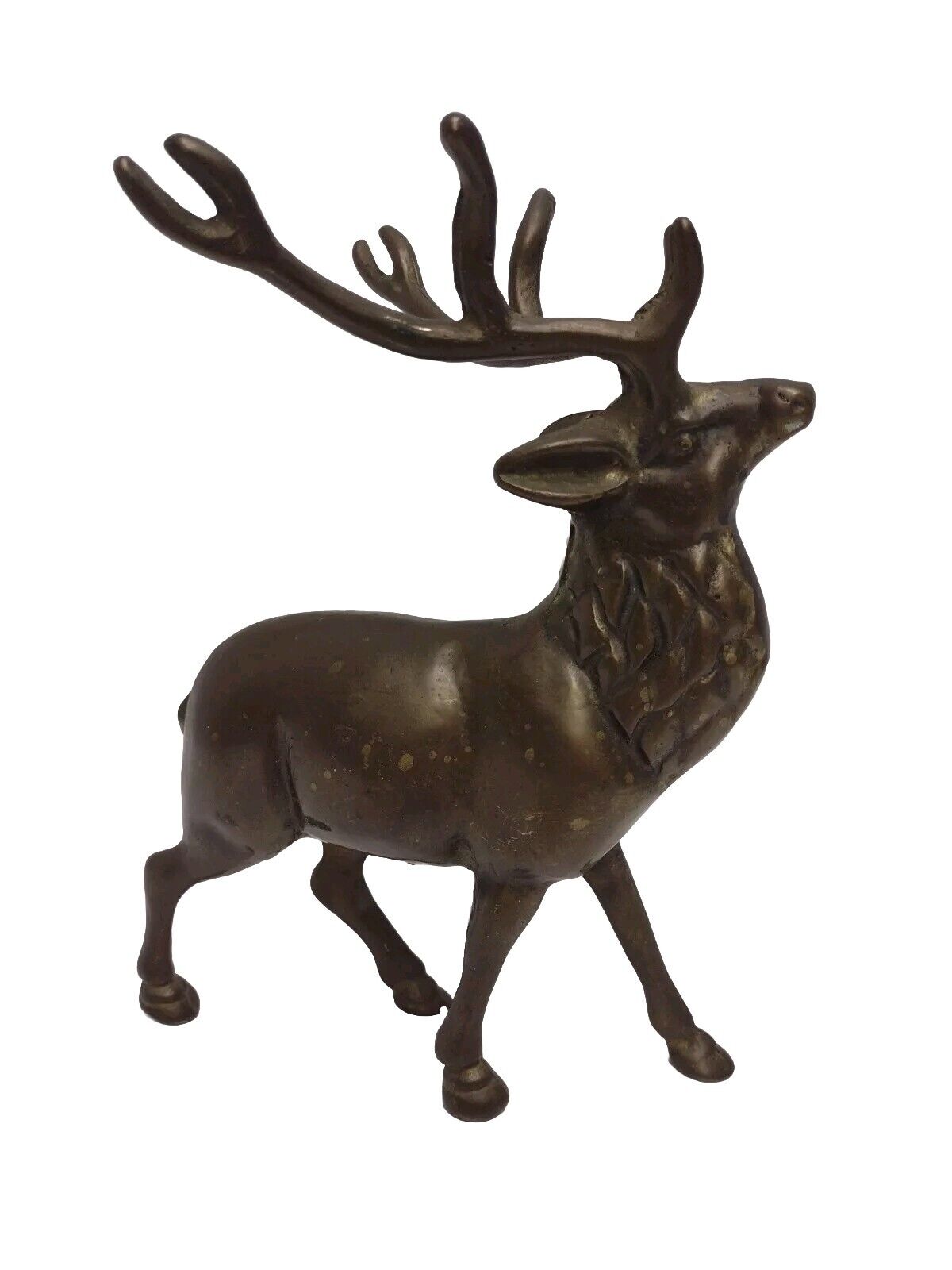 Vintage Solid Brass Elk Deer Stag Statue 1960s Tall Decorative MCM 8 Pointer