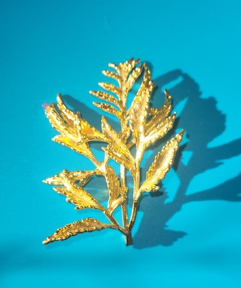 Vintage Risis Leaf Gold Plated Leaf Signed Brooch