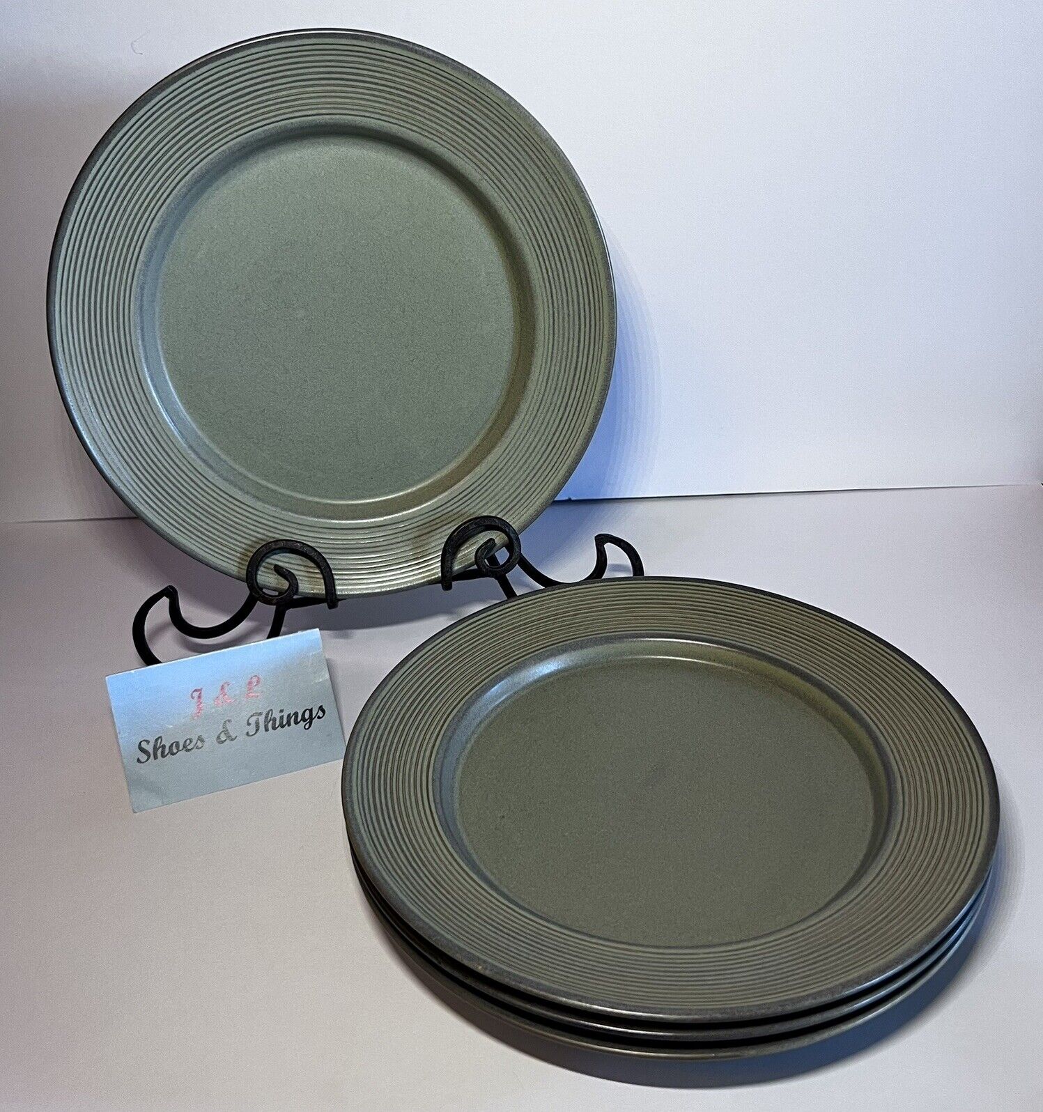 Gibson Designs Providence Set Of 4 Dinner Plates Green 11 1/4” EUC RARE