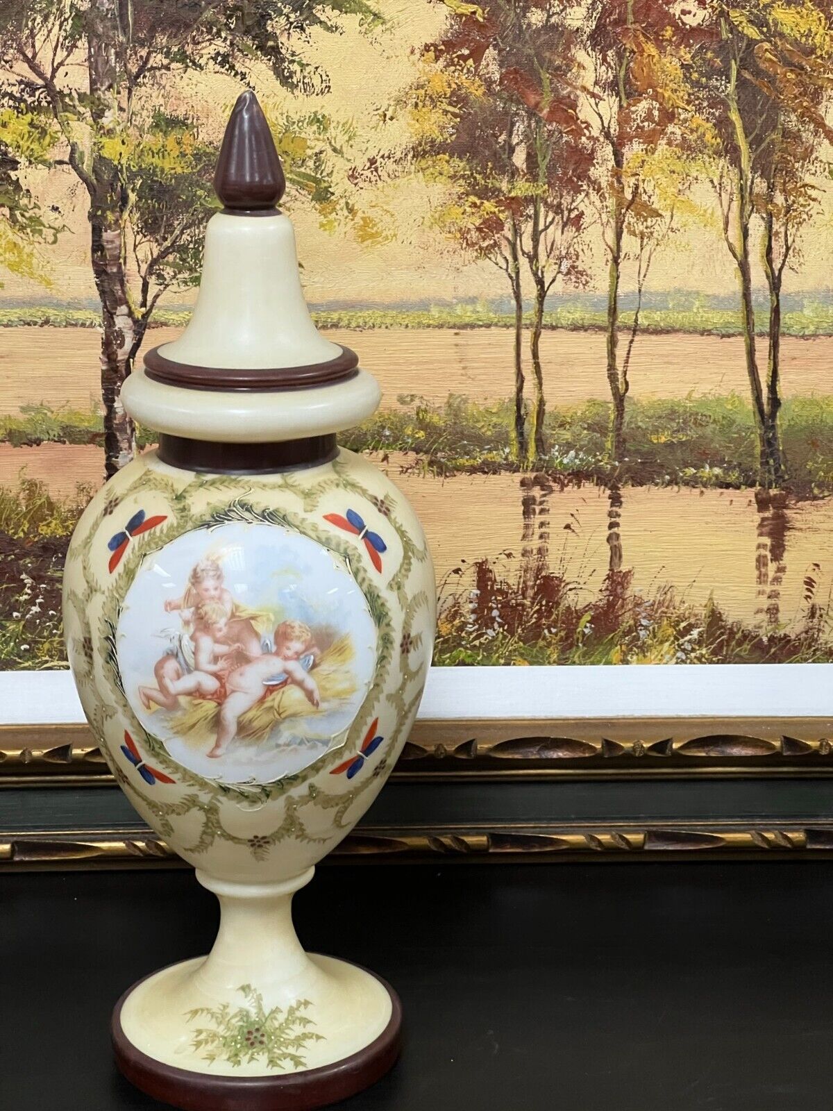 AMAZING Antique Opaline Vase. Hand Painted. Extremally RARE.