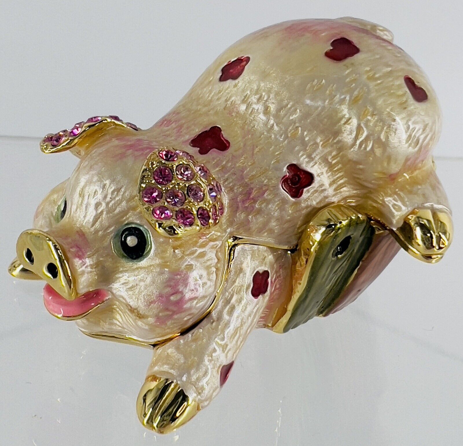 RUCINNI Hand Painted Enamel Fantasyard Spotted Pig Swarovski Crystal Trinket Box