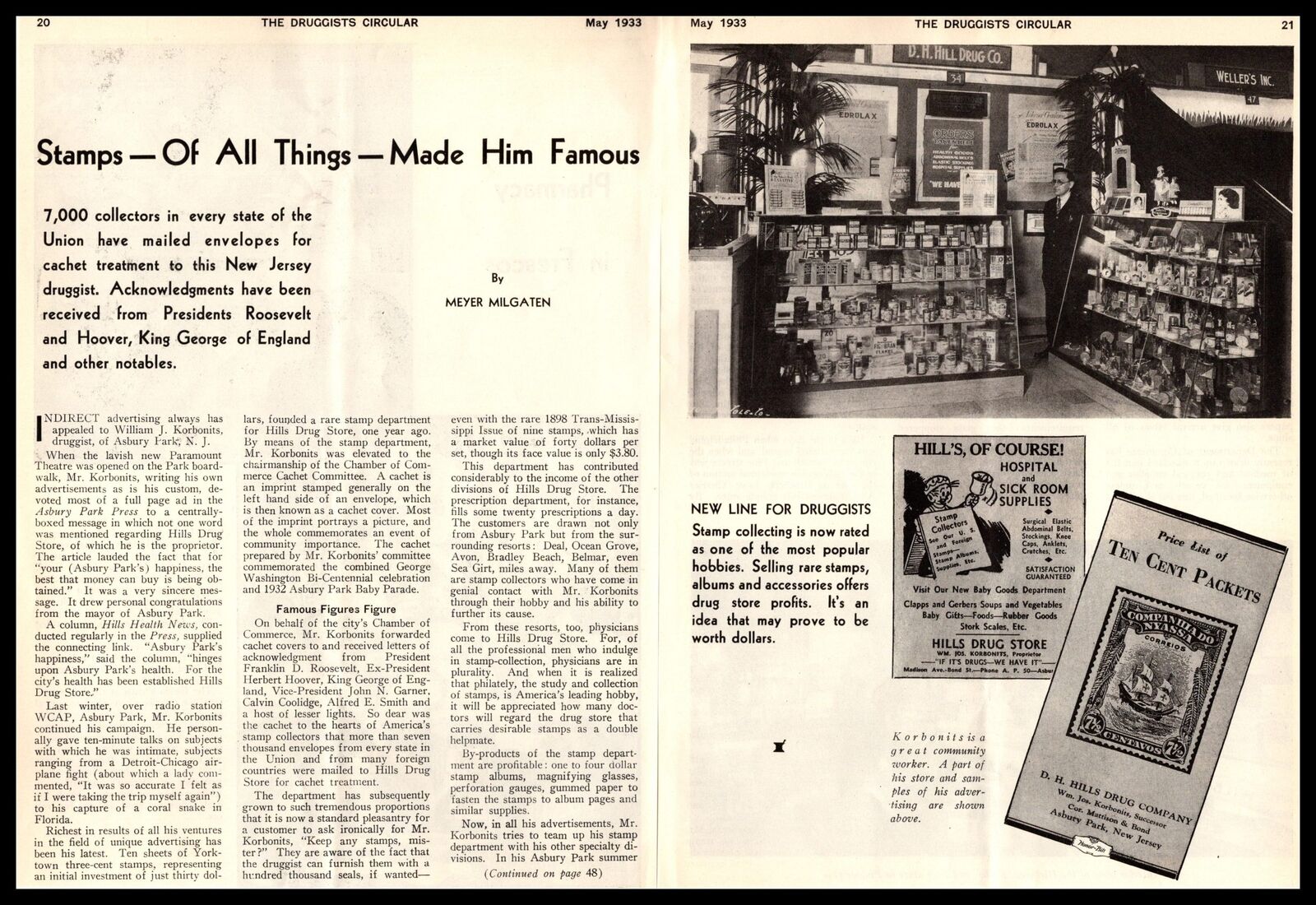 1933 D H Hills Drug Store Asbury Park New Jersey Photos 2-Page Article Print Ad