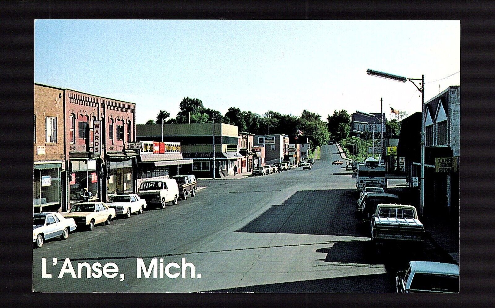 Postcard,  Michigan, L\'Anse, Main Street with Caption on Front, Unused