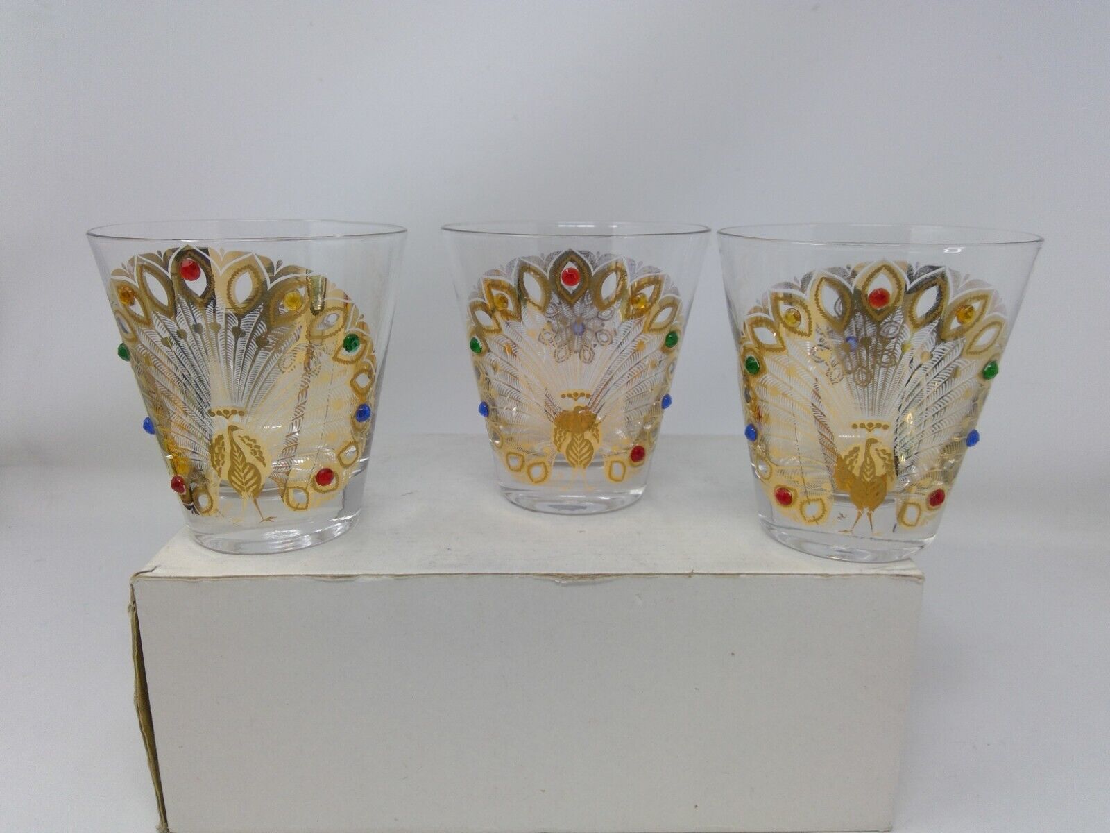 Set of 3 Signed Culver Jeweled Peacock 4 1/4\
