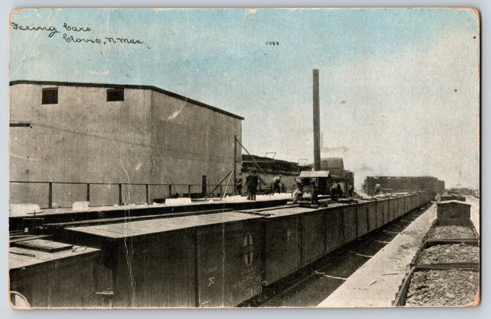 Postcard Clovis New Mexico Train Yard Santa Fe RR Cars ca1915