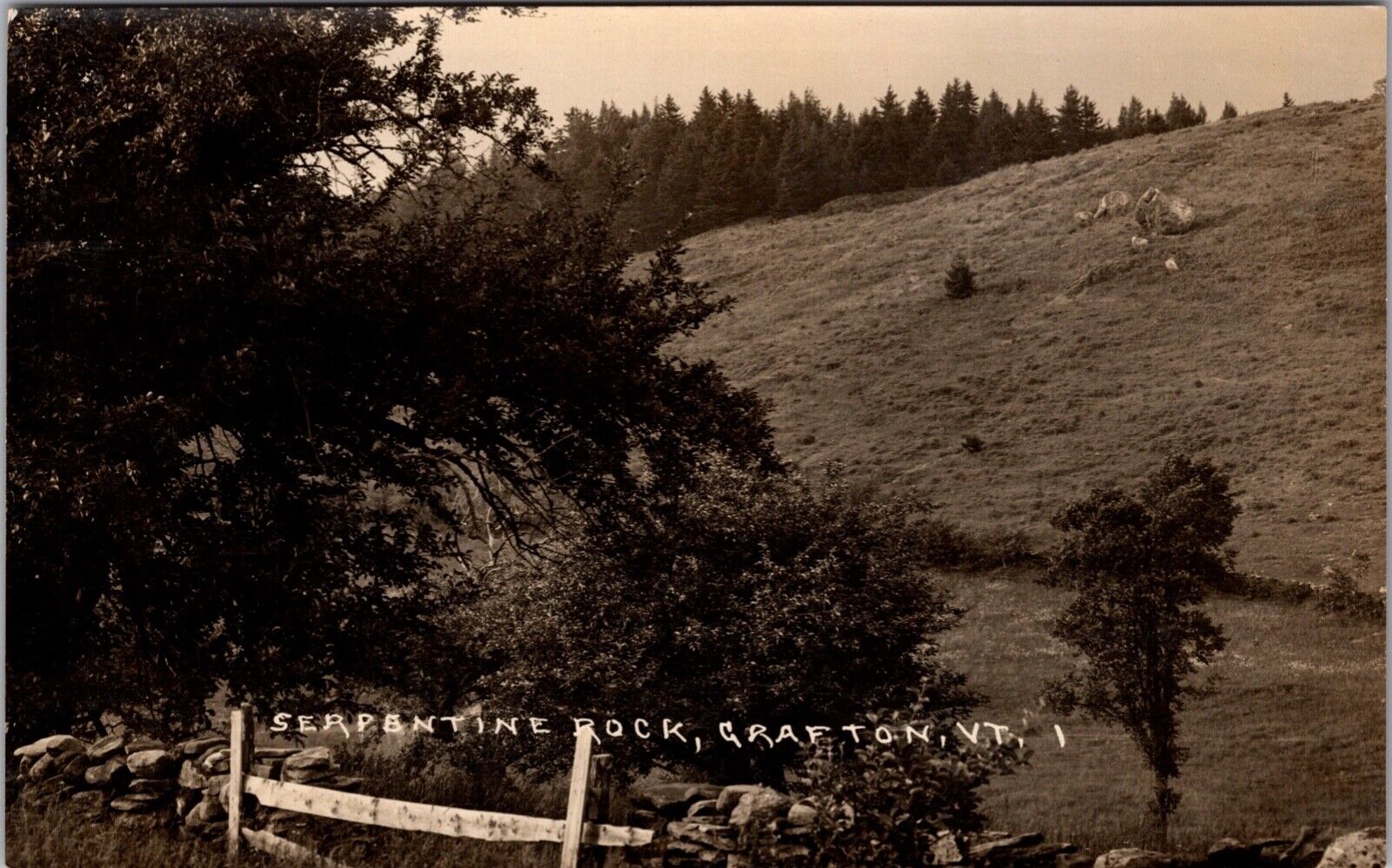 Real Photo Postcard Serpentine Rock in Grafton, Vermont