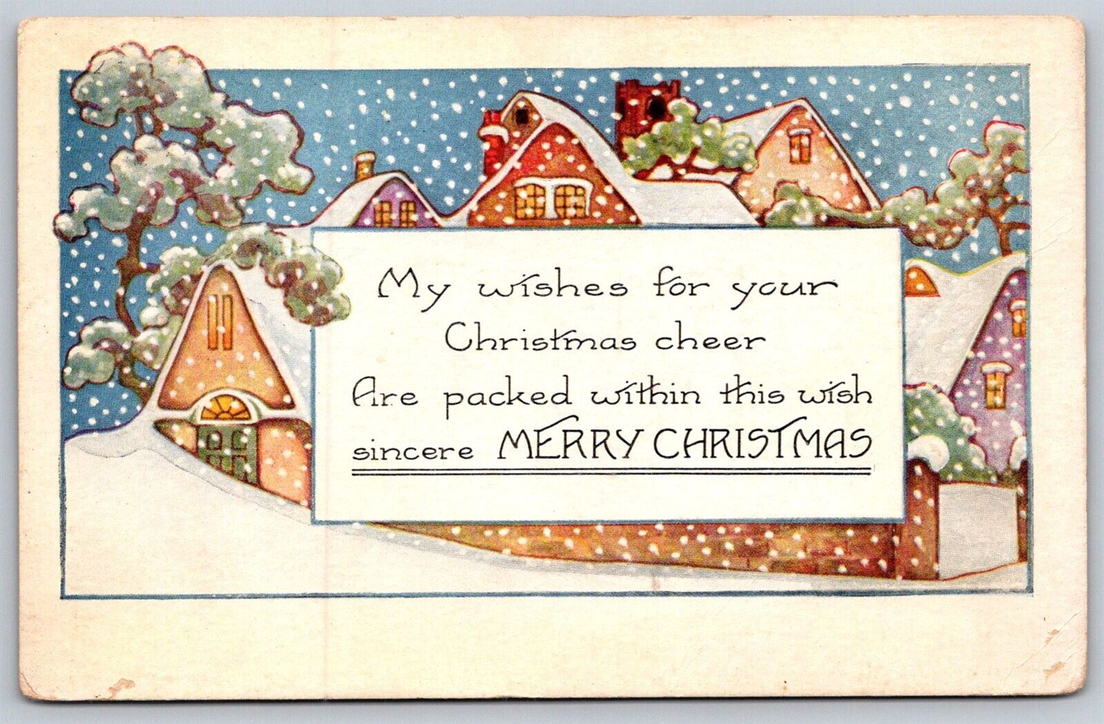 A Sincere Merry Christmas DB Postcard Snow Adorable House 