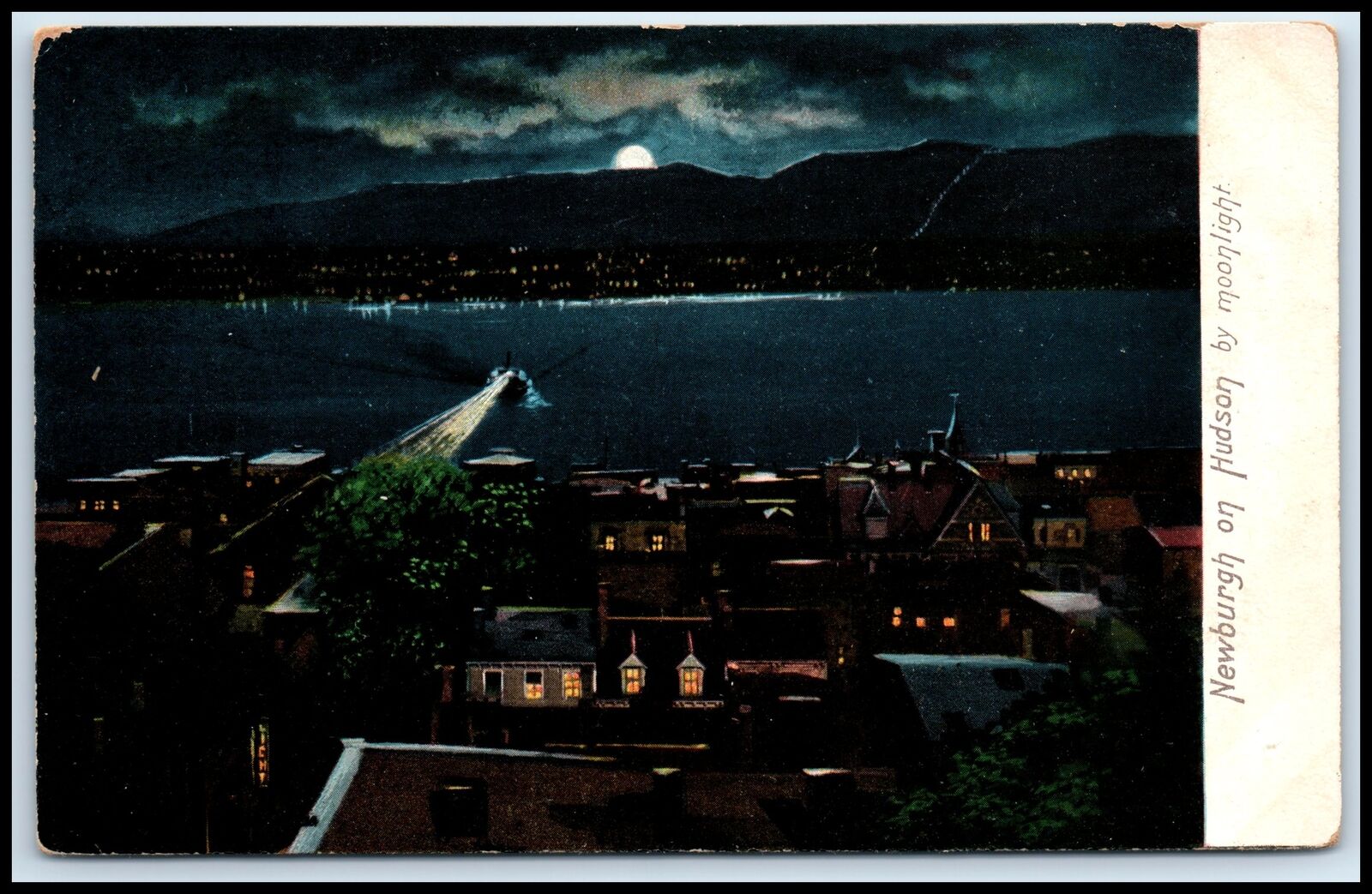 Postcard Newburgh ON Hudson By Moonlight Newburgh NY R38