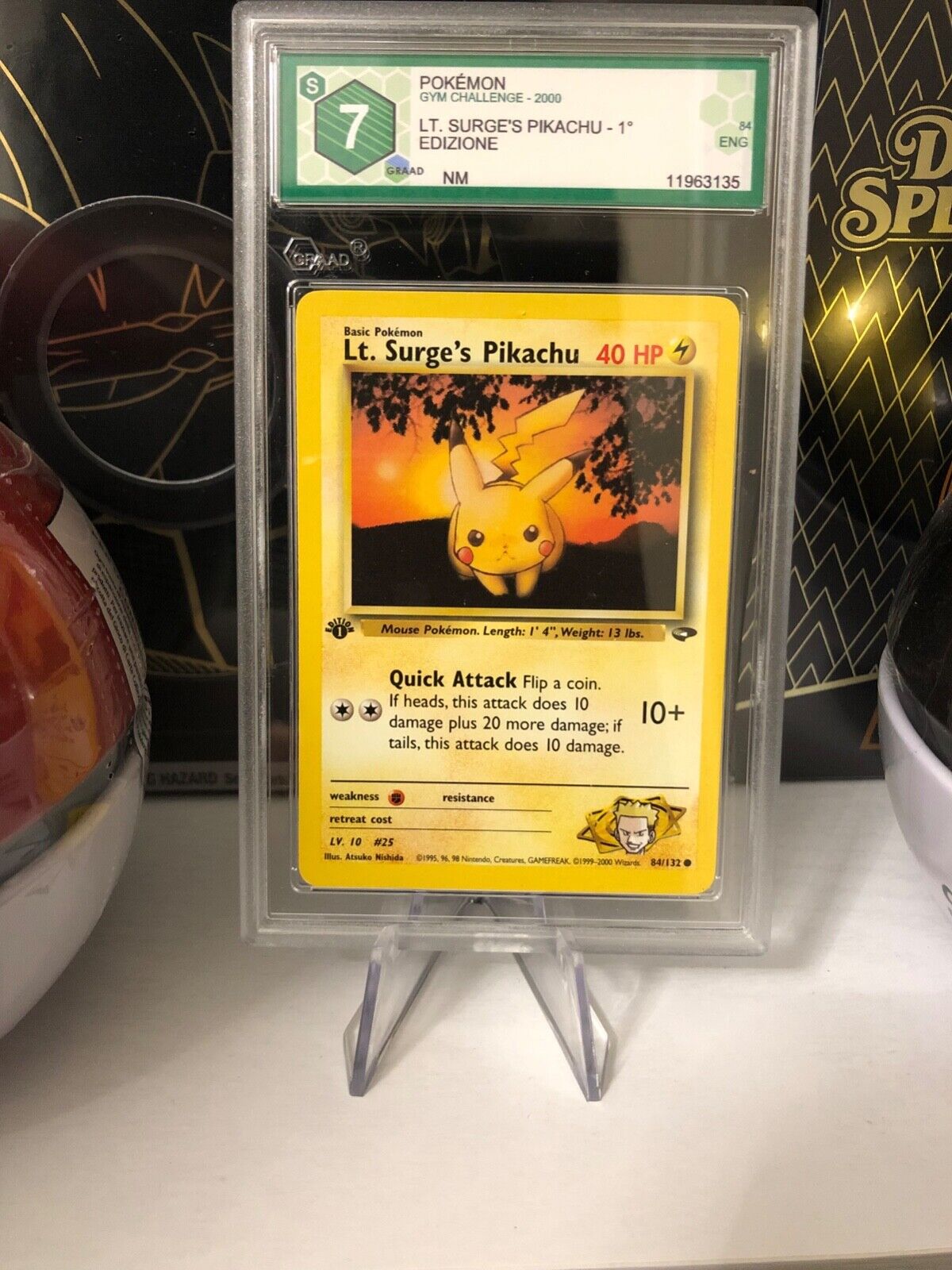 Pokemon Lt. Surge\'s Pikachu 84/132 1st ed Gym Challenge NM  GRAAD 7  PSA EQ