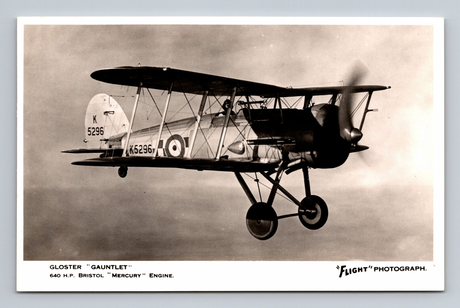 RPPC RAF Gloster Gauntlet Biplane Fighter FLIGHT Photograph Postcard
