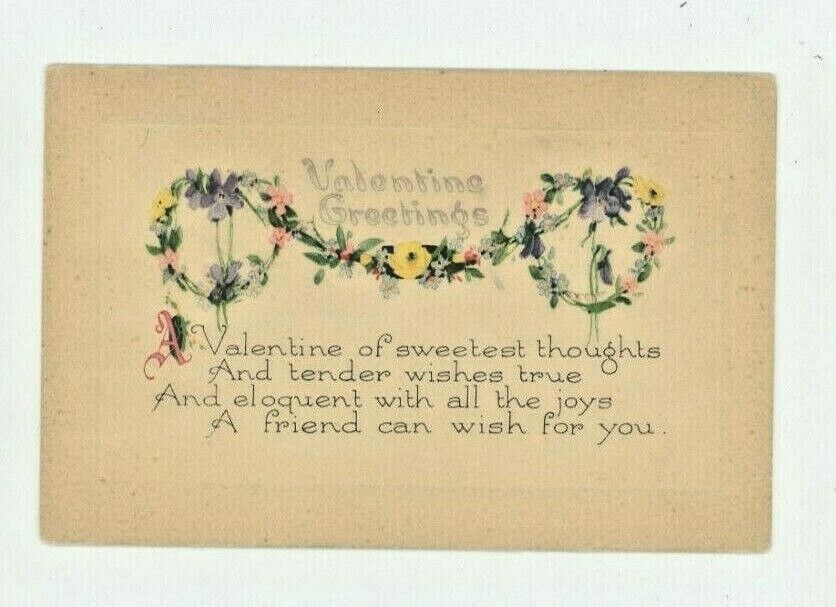 Vintage Valentine  Postcard GREETINGS  FLOWER HEARTS  POEM   UNPOSTED