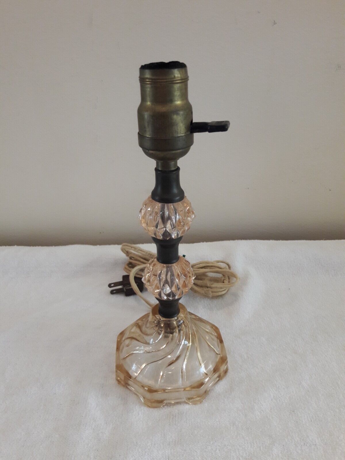 Vintage Pink Depression Glass Boudoir Candlestick Lamp