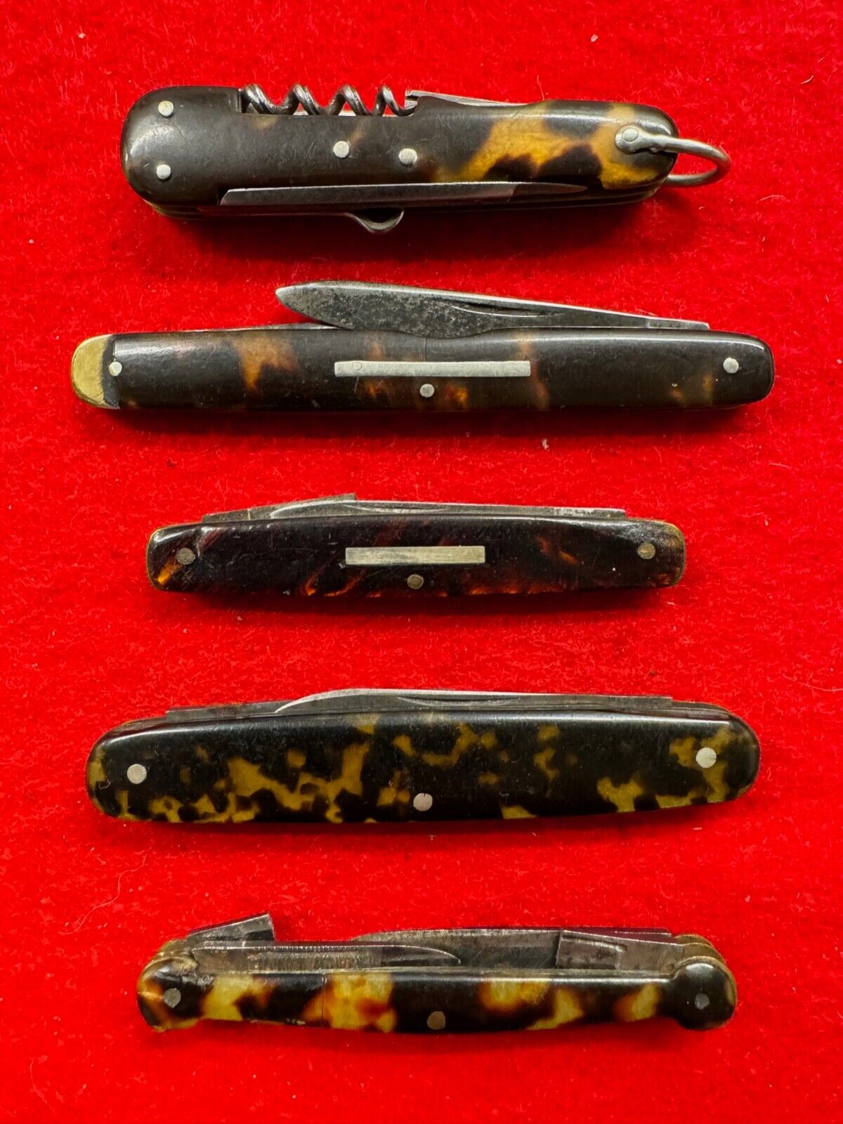 COLLECTION OF 5 RARE VINTAGE & ANTIQUE “ACETATE” KNIVES - REPAIR OR PARTS  (773)