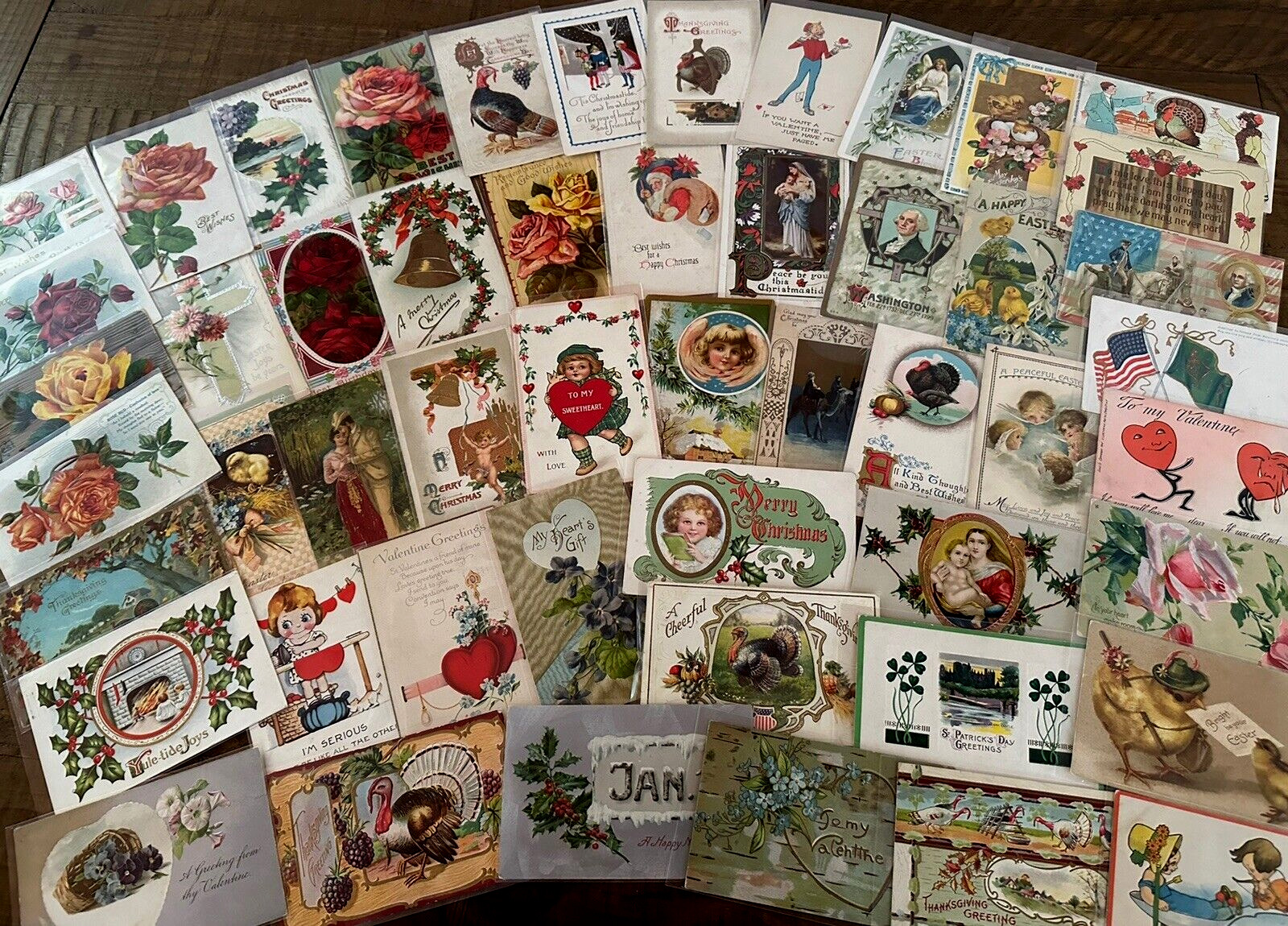 Nice Lot of 50~Mixed Vintage Antique Holidays Greeting Postcards~in sleeves-h970