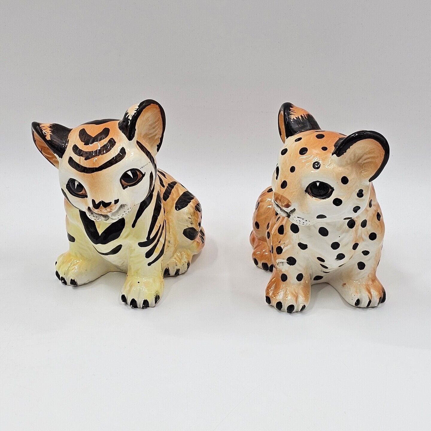 Two Vintage Japan Leopard Tiger Cubs Porcelain Figurines 6\
