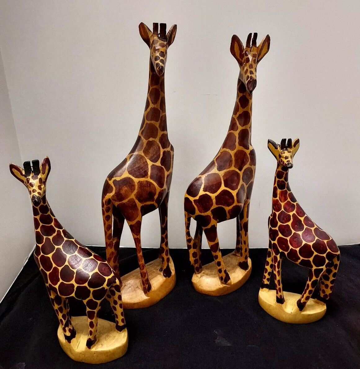 Vintage Set of 4 Hand Carved Wooden Giraffe Figurines - Africa - Safari Animals