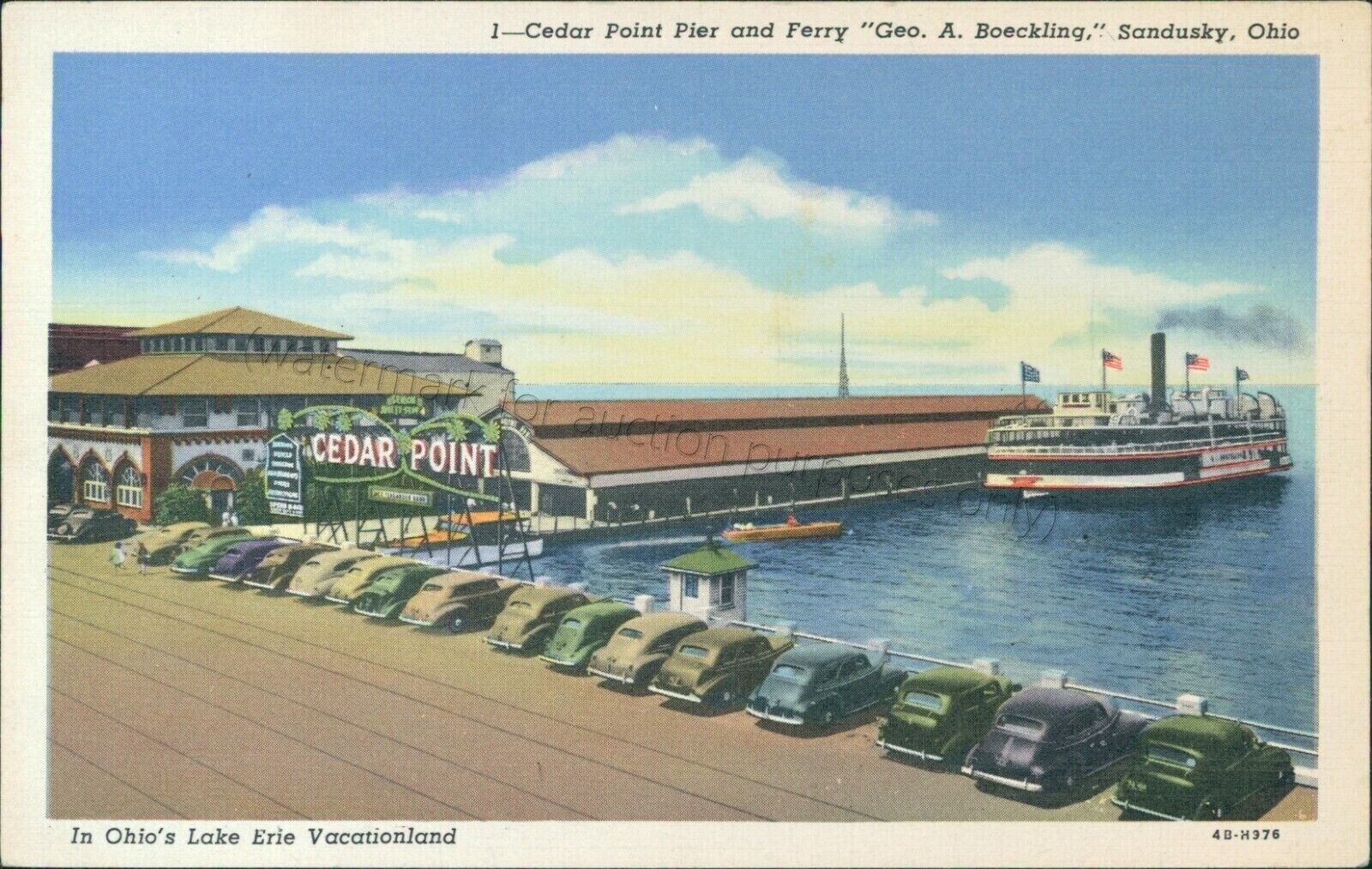 Sandusky, Ohio - Cedar Point Pier and Ferry, Lake Erie - Vintage OH Postcard