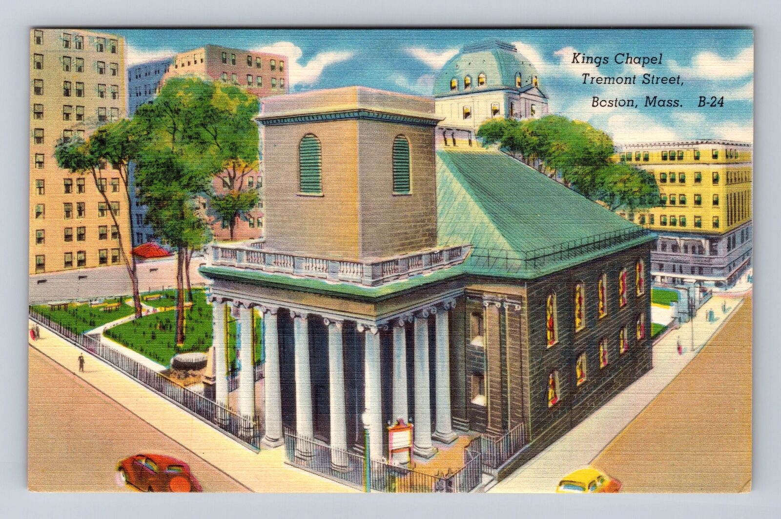 Boston MA-Massachusetts, Kings Chapel, Tremont Street, Vintage Souvenir Postcard