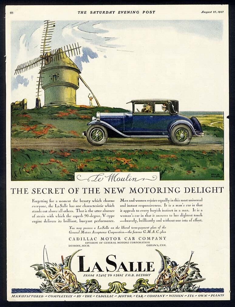 LA SALLE Cadillac 1927 Auto Car Ad Two Door Coupe AUBURN on Back Side