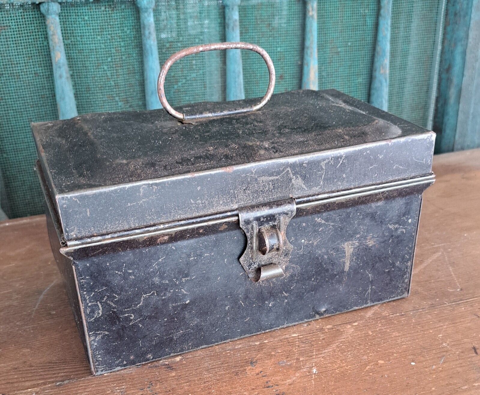 Antique Tin Deed Box Lock Box Document Box Cash Box Utility Box